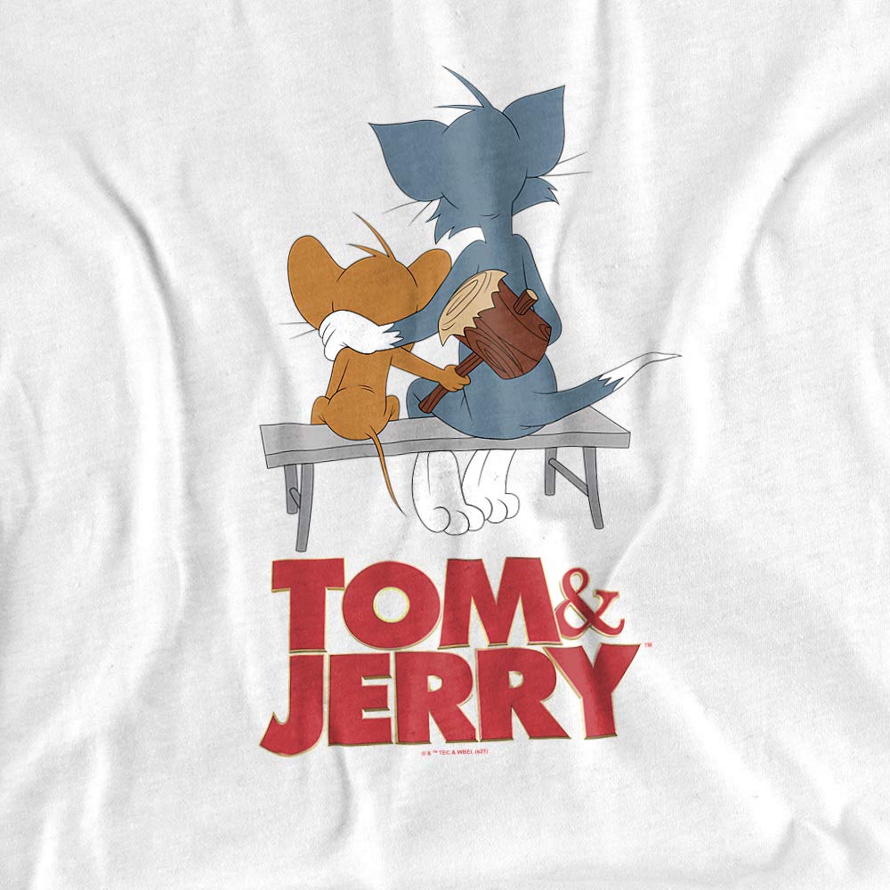 Tom and Jerry Movie Park Bench Unisex Adult T-Shirt - White Small | Casual Wear, Gift for Cartoon Fans, Lounge & Outing Tee