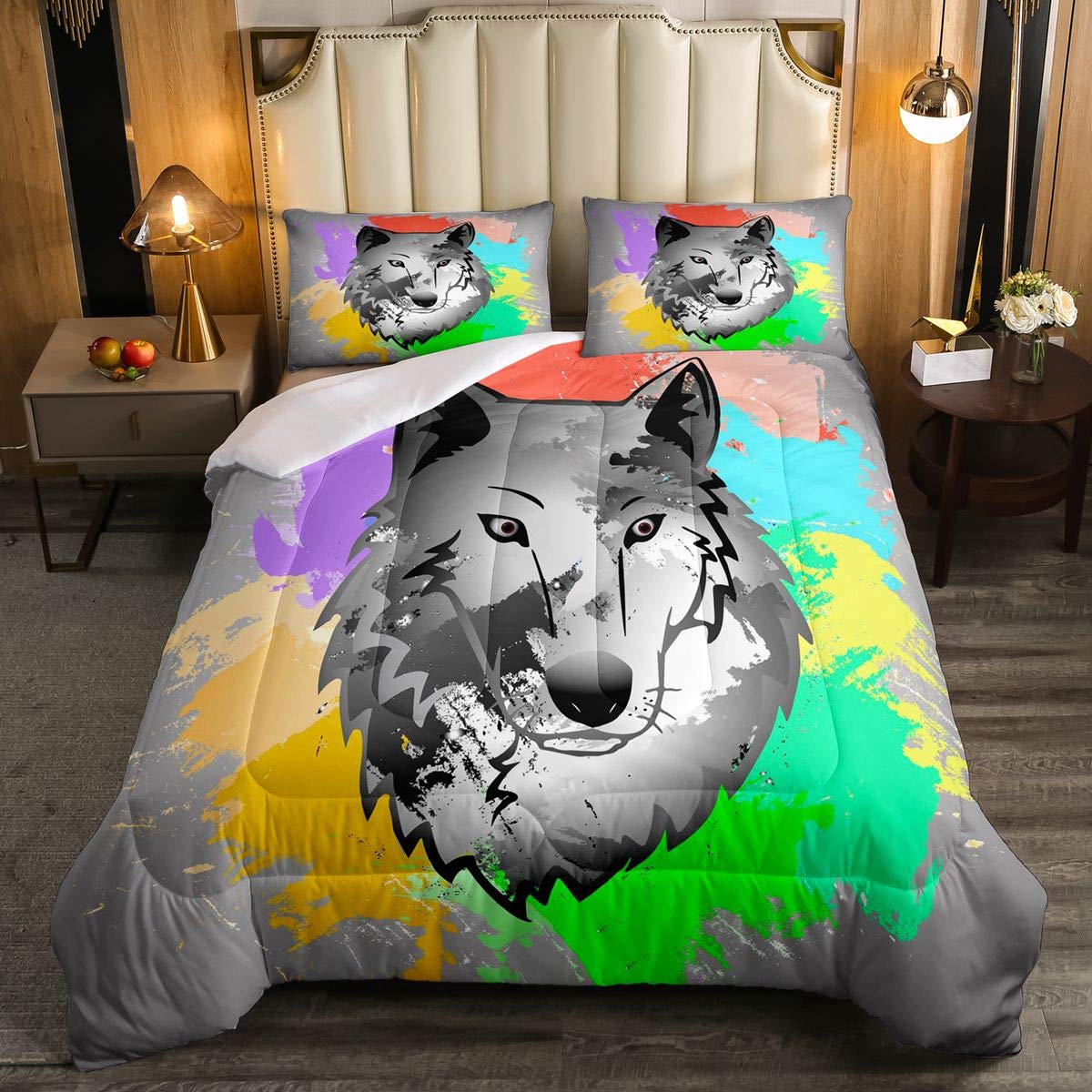 Wild Wolf Bedding Set - Safari Animal Print Comforter with 2 Pillowcases, Full Size - Cool Wildlife Theme for Boys, Girls, Teens & Kids Bedroom Decor - Perfect for Adventure-Themed Rooms & Cozy Sleep