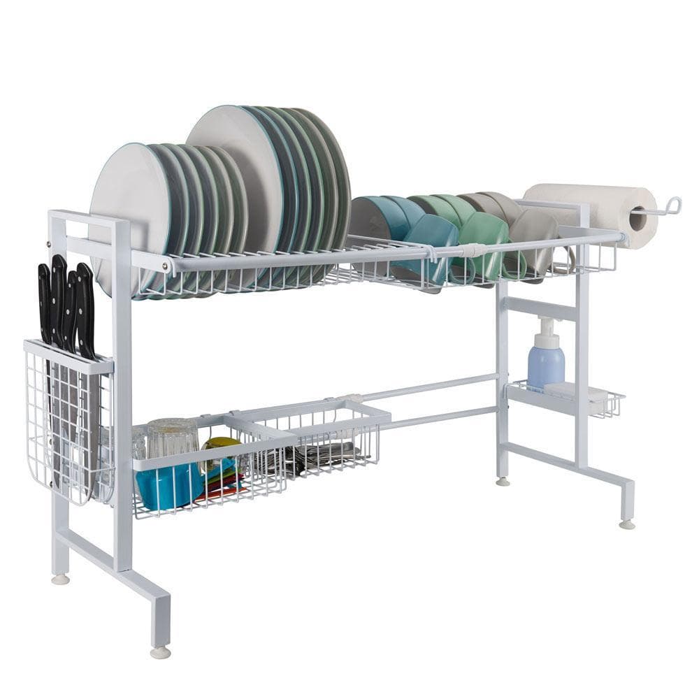2-Tier Expandable Over the Sink Dish Drying Rack - Space Saving Kitchen Organizer for Dishes, Utensils & Sponges - Perfect for Small Kitchens, Apartments & RVs