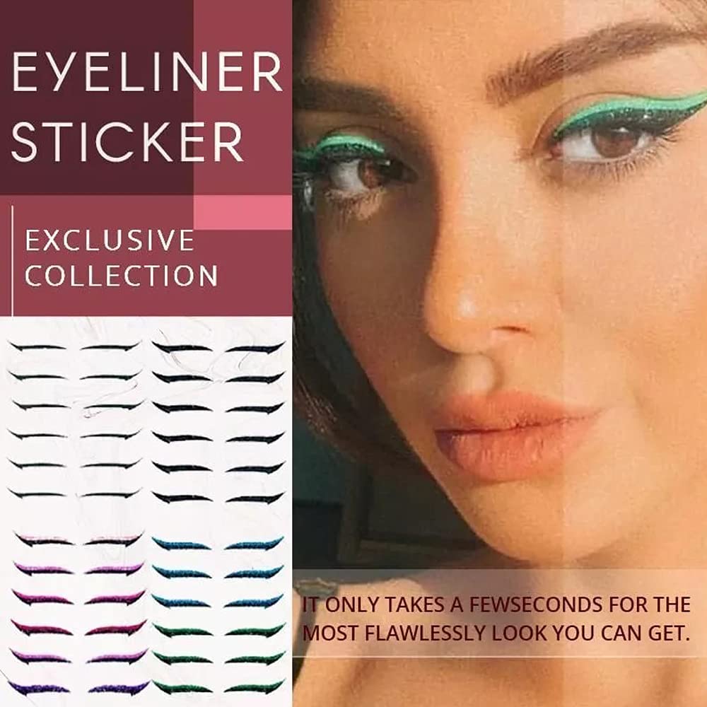 40pcs Reusable Eyeliner Stickers - Waterproof & Smudgeproof Eye Shadow Template for Cat Eye & Double Eyelid Makeup | Precise Eyelid Line Stick for Perfect Winged Liner | Ideal for Daily Use, Parties & Special Occasions (Gold)