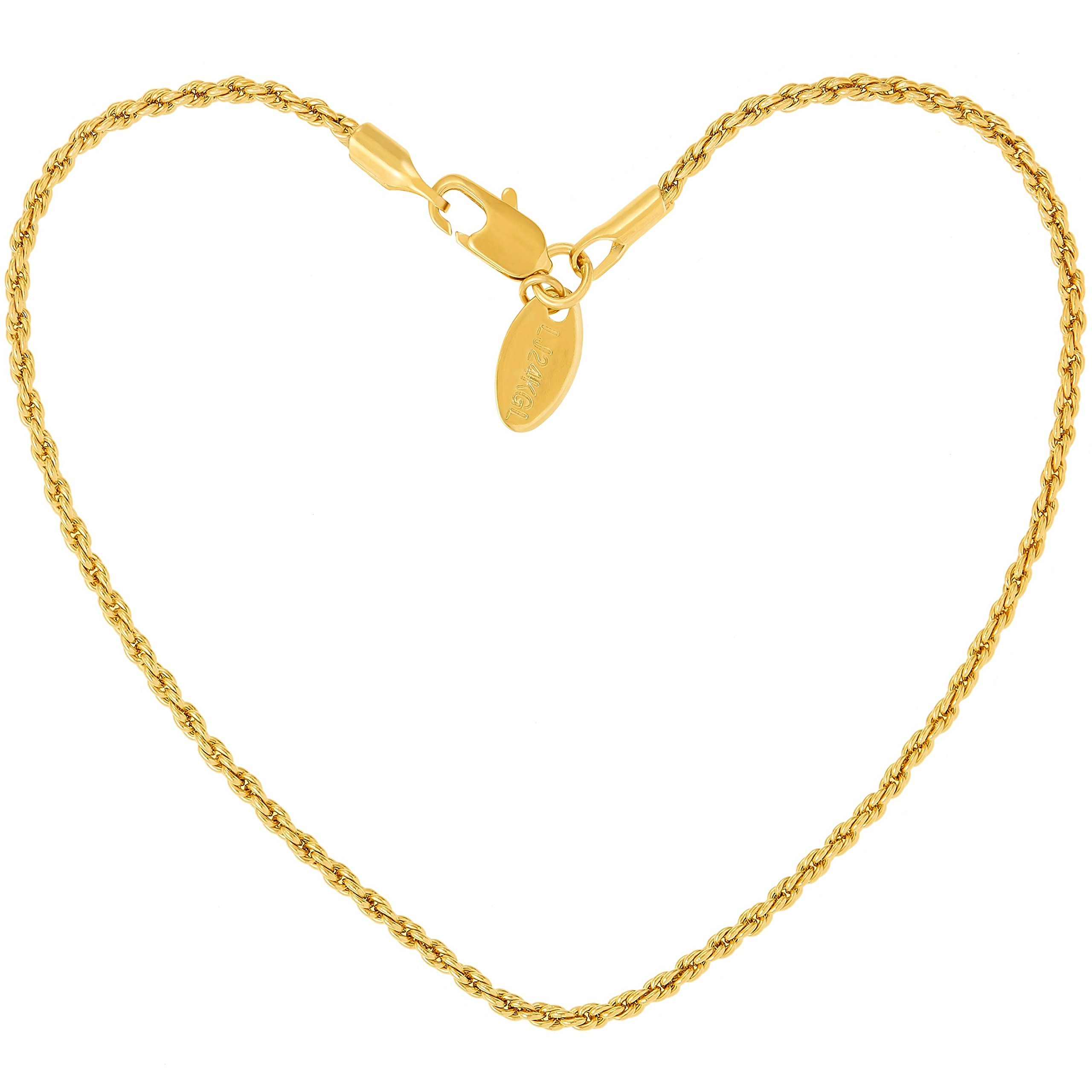 LIFETIME JEWELRY 24K Real Gold Plated Women's 1mm Rope Chain Anklet Bracelet - Elegant Ankle Jewelry for Everyday Wear, Beach Vacation & Special Occasions