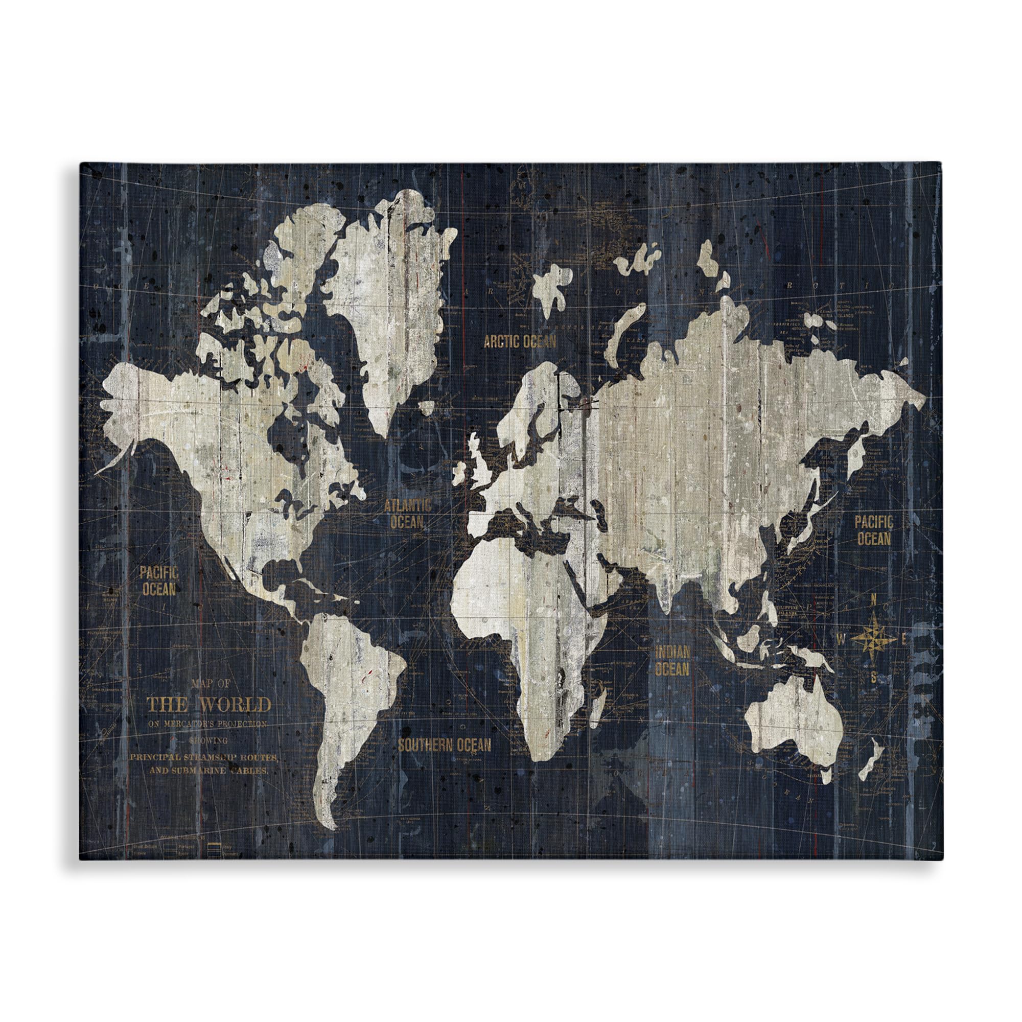 Stupell Industries Distressed Antique World Map Wall Art - Rustic Vintage Decor for Home & Office - Perfect for Living Room, Bedroom or Study Room Decor