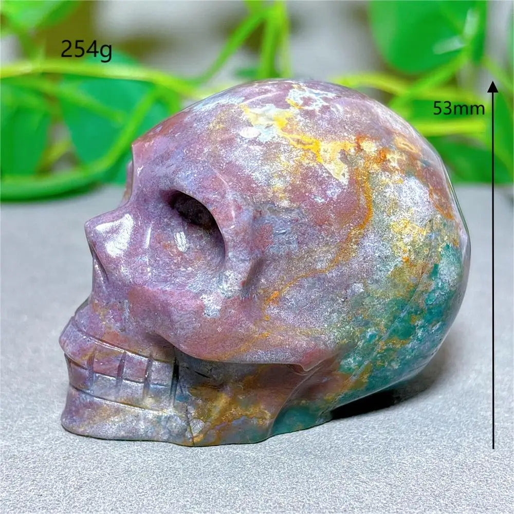 Natural Ocean Jasper Skull Crystal - Healing Quartz Stone for Meditation, Energy Work & Spiritual Gifts | Halloween Decor, Mineral Collection & Craft Supplies | Perfect for Home Altar, Yoga Space & Witchy Aesthetic