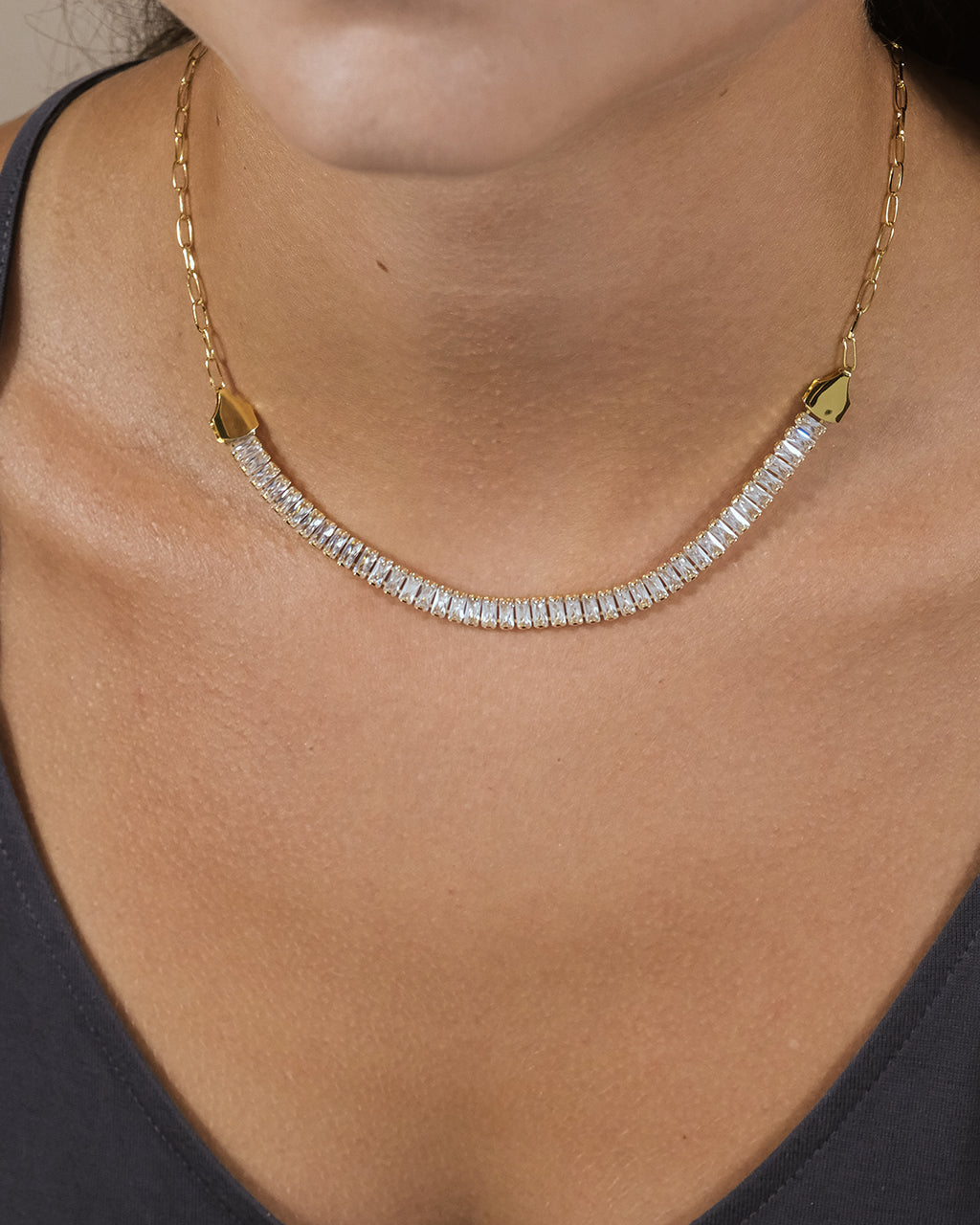 Elegant Sarai CZ & Chain Tennis Necklace - Sparkling Cubic Zirconia Jewelry for Women - Perfect for Parties, Weddings & Special Occasions