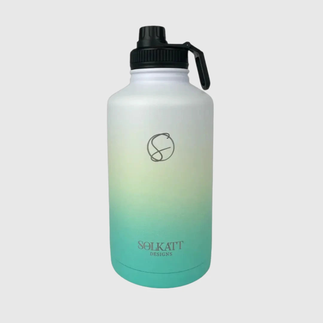 Premium Ocean Aqua Insulated Water Bottle 1.9L (64oz) - Stainless Steel Vacuum Flask with Leakproof Lid - Keep Drinks Cold 24Hrs/Hot 12Hrs - Perfect for Gym, Hiking, Camping & Outdoor Activities