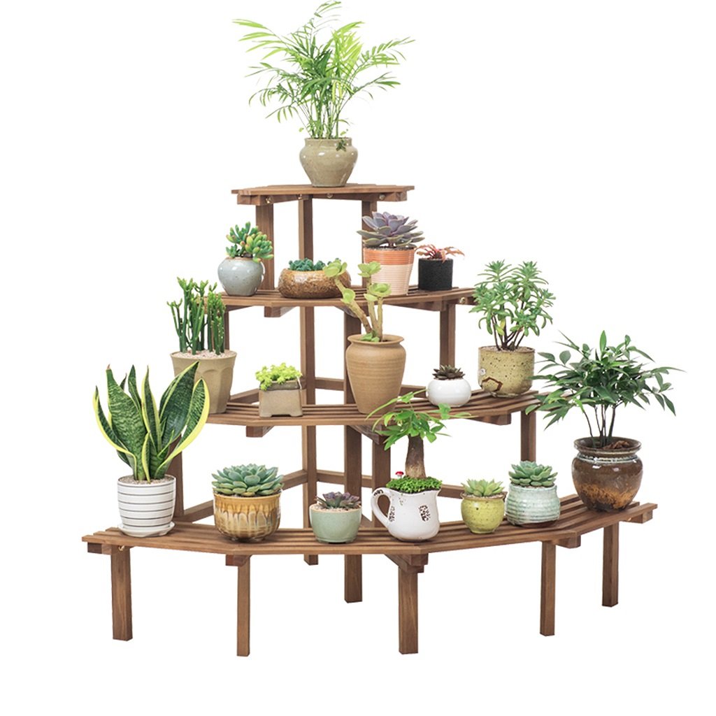 4-Tier Pine Wood Corner Step Plant Stand - Indoor & Outdoor Garden Shelving for Flower Pots, Planters & Potted Plants (Natural Color) | Perfect for Balcony, Patio, Living Room & Office Decor