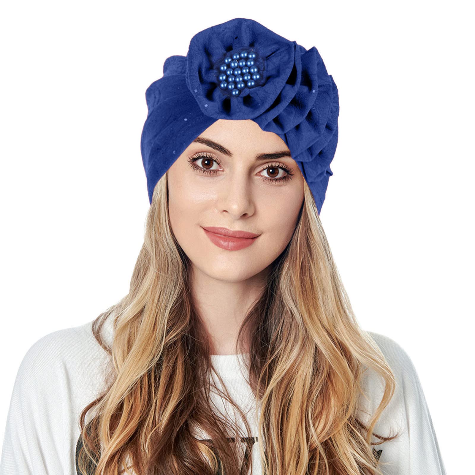 Women's Floral Turban Headwrap Bonnet Cap - Stylish White Headwear for Women | Perfect for Church, Weddings, and Special Occasions