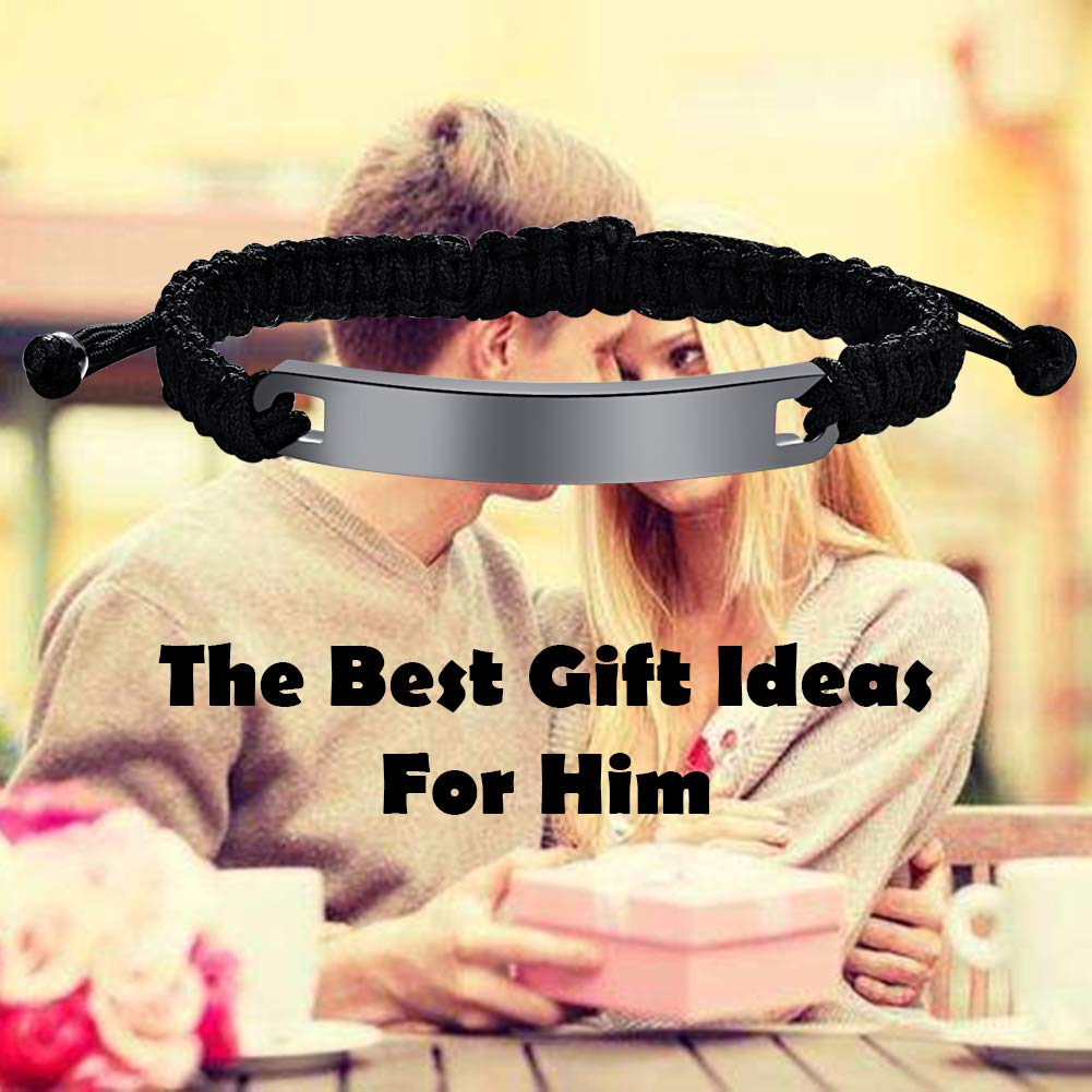 Custom Engraved Rope Braided ID Bracelet for Couples - Personalized His & Hers Matching Cuff Bangle - Handmade Adjustable Name Bracelet for Anniversary, Wedding, Valentine's Day Gift