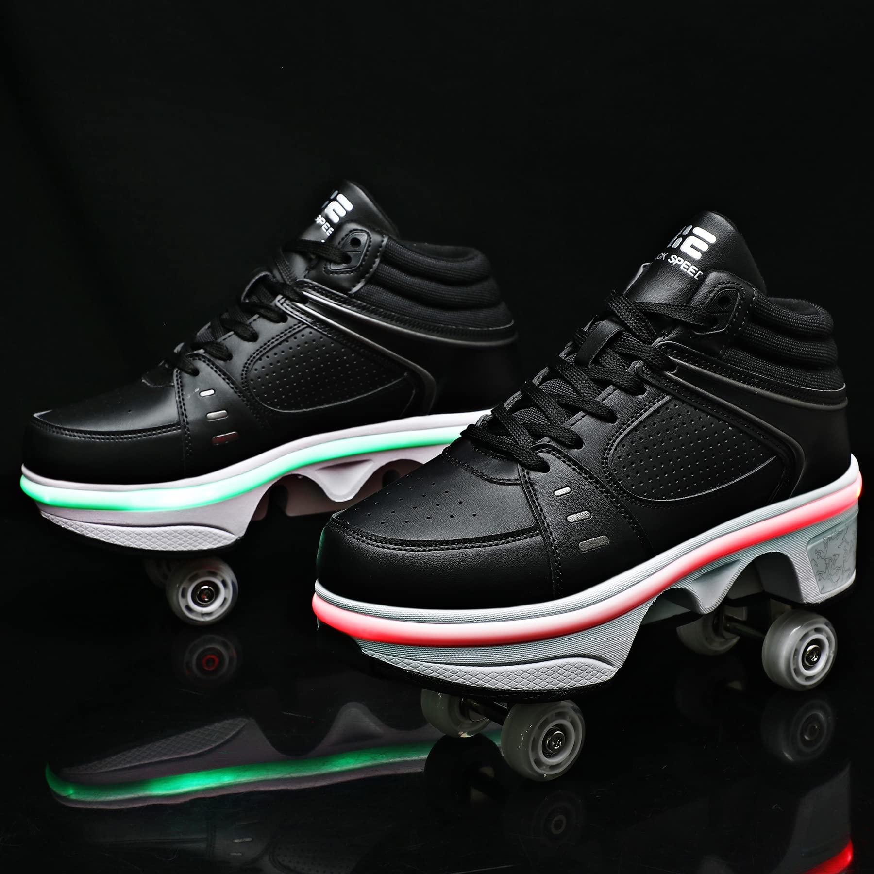 2-in-1 Roller Skates Shoes with Retractable 4 Wheels & Pop-Out Design - Adjustable Kids Skating Sneakers for Boys & Girls - Perfect for Outdoor Sports, Park Skating & Birthday Gifts