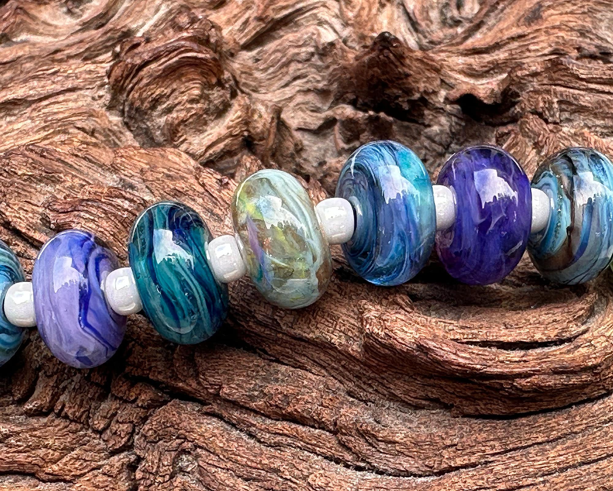 14 Blue Purple Handmade Lampwork Glass Beads Set for Jewelry Making - DIY Bracelet, Necklace, Earring Designs - Perfect for Crafters and Beading Enthusiasts