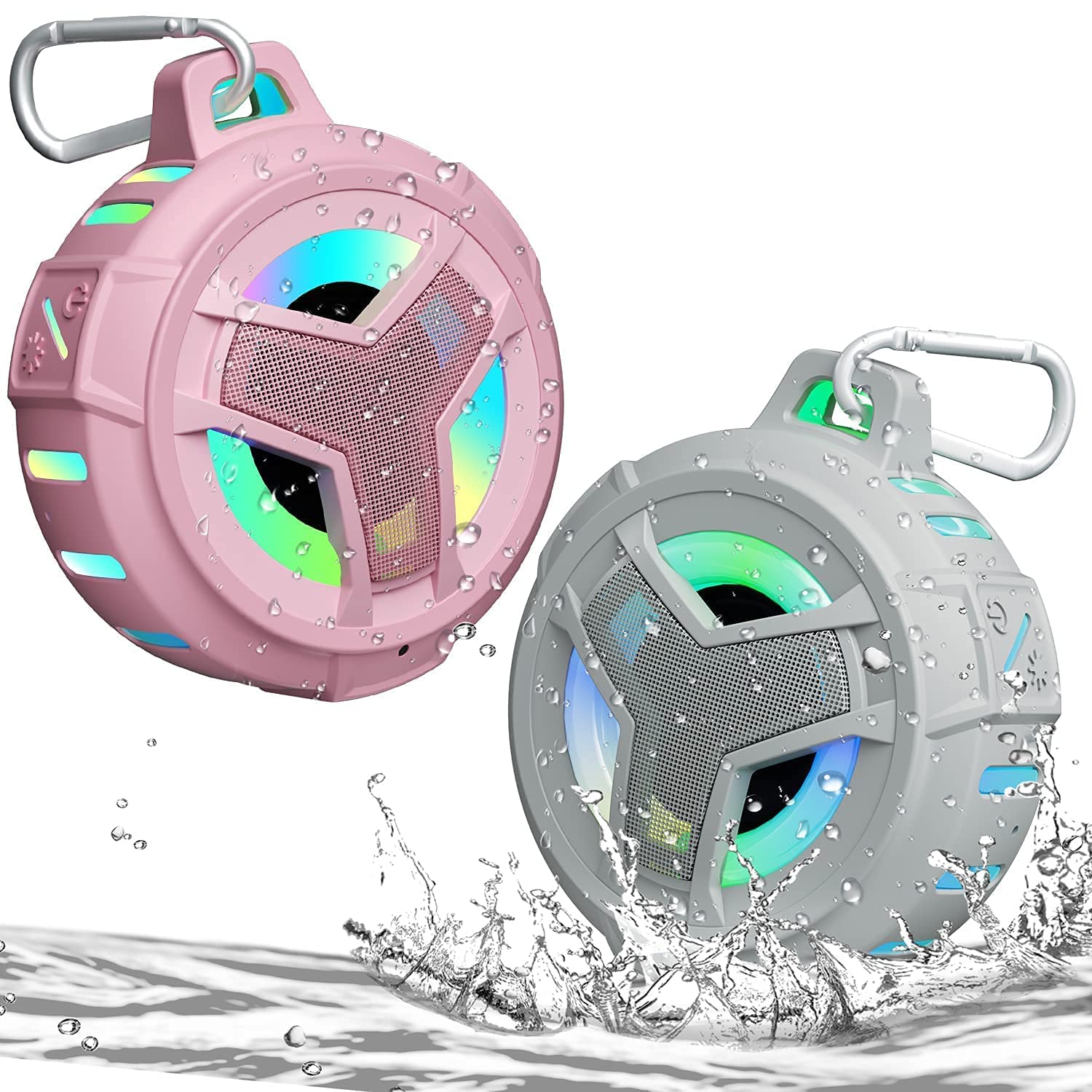 EBODA Waterproof Bluetooth Speaker with LED Light Show, Floating Design, Portable Wireless Speaker with 24H Playtime & True Wireless Stereo - Perfect for Kayaking, Pool Parties, Beach Outings, Biking (Gray and Pink)