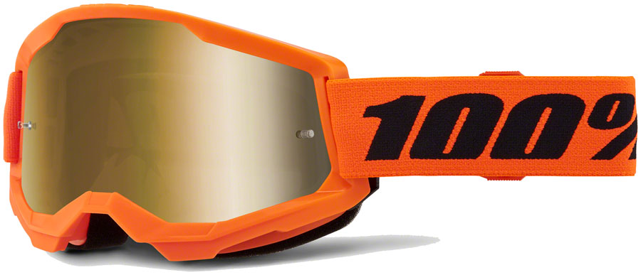 100% Strata 2 Goggles - Neon Orange/Mirror Gold Lens - UV Protection, Anti-Fog - Perfect for Motocross, Cycling & Outdoor Sports
