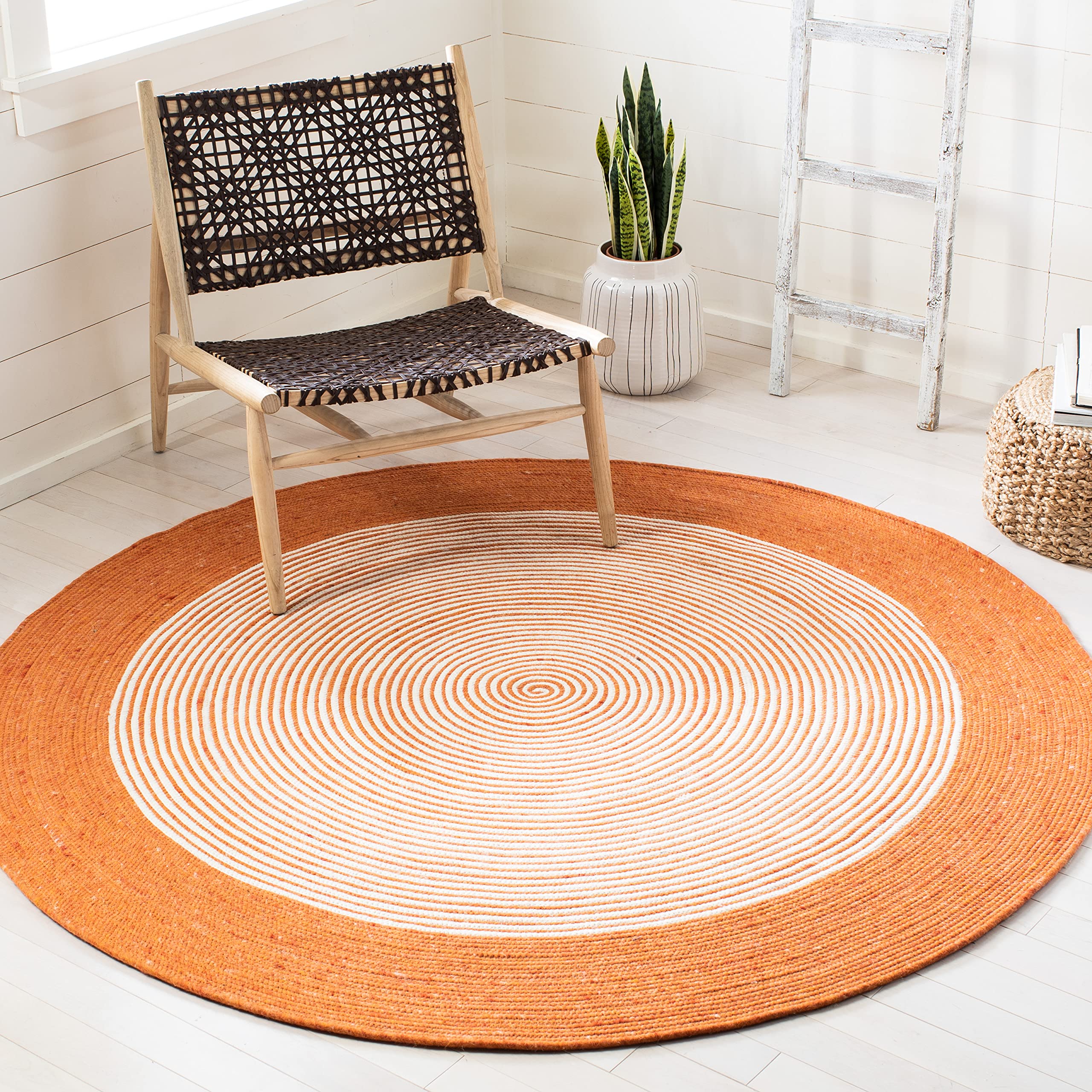 SAFAVIEH Braided Collection 6' Round Orange/Ivory BRD904P Handmade Wool Reversible Rug - Perfect for Entryway, Foyer, Living Room, Bedroom & Kitchen Decor