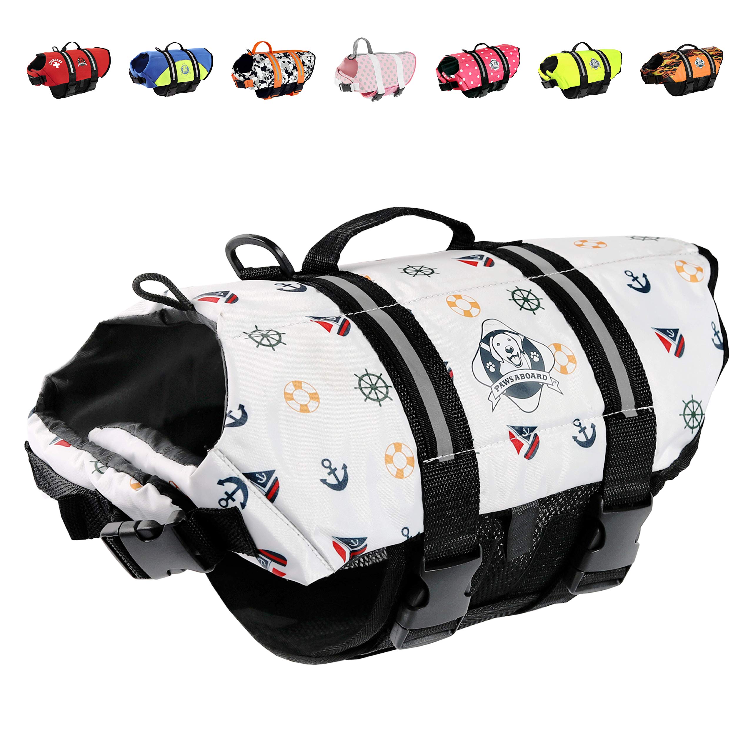 Paws Aboard Dog Life Jacket - Premium Buoyancy Vest for Swimming & Boating | Nautical Safety Gear for Dogs | Perfect for Pool, Beach & Water Adventures