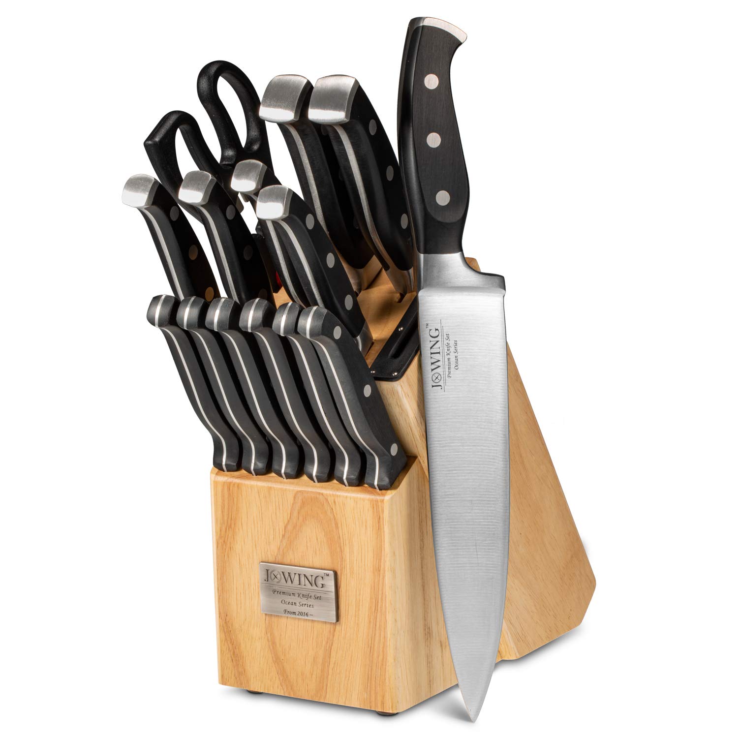 15-Piece German High Carbon Stainless Steel Kitchen Knife Set - Premium Forged Full Tang Chef Knives with Wood Block | Professional Cooking Tools for Home Chefs & Culinary Enthusiasts | Perfect for Slicing, Dicing & Food Preparation