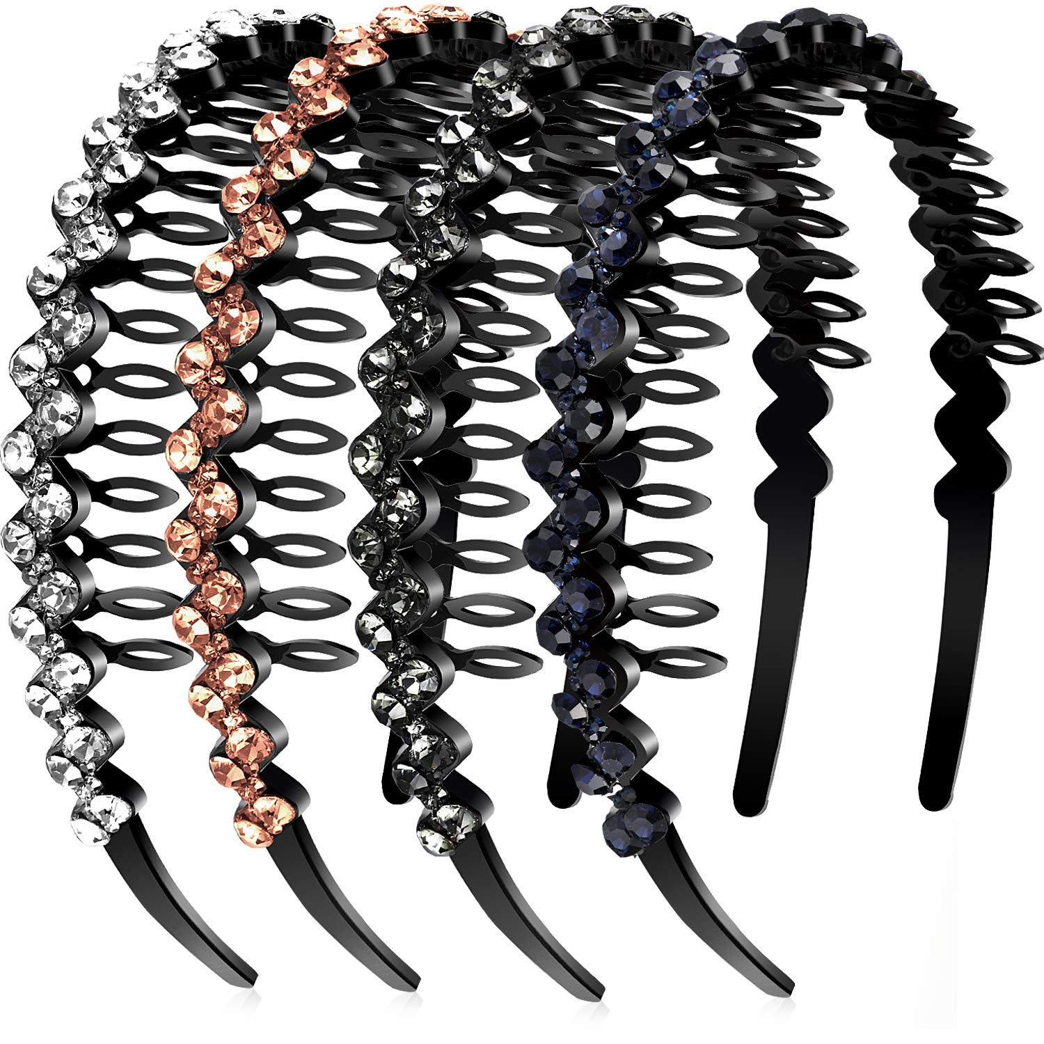 Yaomiao 4-Pack Rhinestone Crystal Hair Hoop Headbands for Women & Teens - Sparkling Wave Design Hair Accessories for Parties, Weddings & Daily Wear
