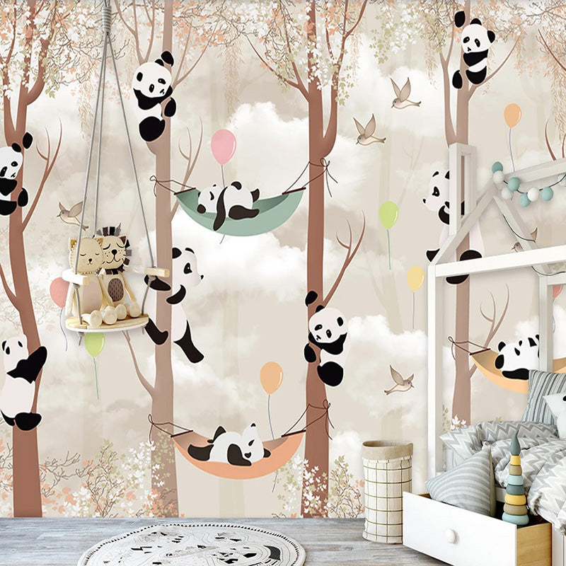 Adorable Panda Wallpaper for Nursery - Cute Pandas Hanging on Trees in Forest - Perfect for Baby Rooms, Kids Bedrooms & Playroom Decor