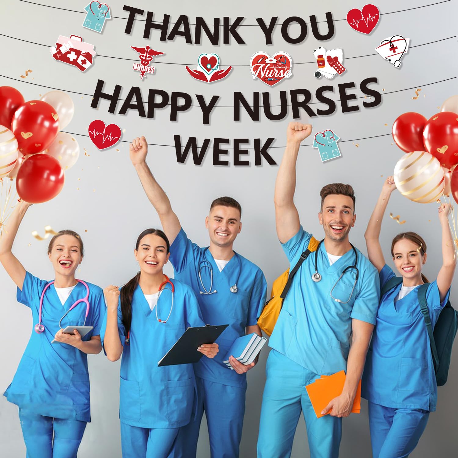 Nurses Week Banner Decorations - Happy Nurses Week & Thank You Banner for National Nurses Day - Perfect for Hospital Celebrations, Nurse Appreciation Parties & Healthcare Worker Events