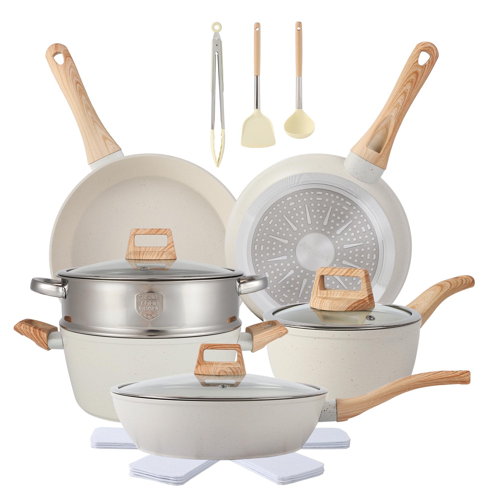 16-Piece Nonstick Pots and Pans Set - White Kitchen Cookware with Lids for Frying, Boiling & Baking | Perfect for Home Cooking, Family Meals & Restaurant Use
