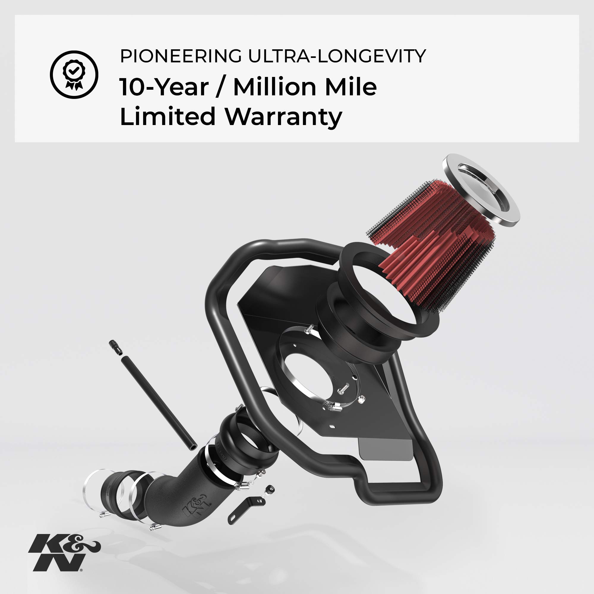 K&N 77-2576KTK High Performance Air Intake System with Black Air Filter Wrap - Compatible with Select Vehicles - Improves Engine Power & Acceleration for Racing & Off-Road Driving