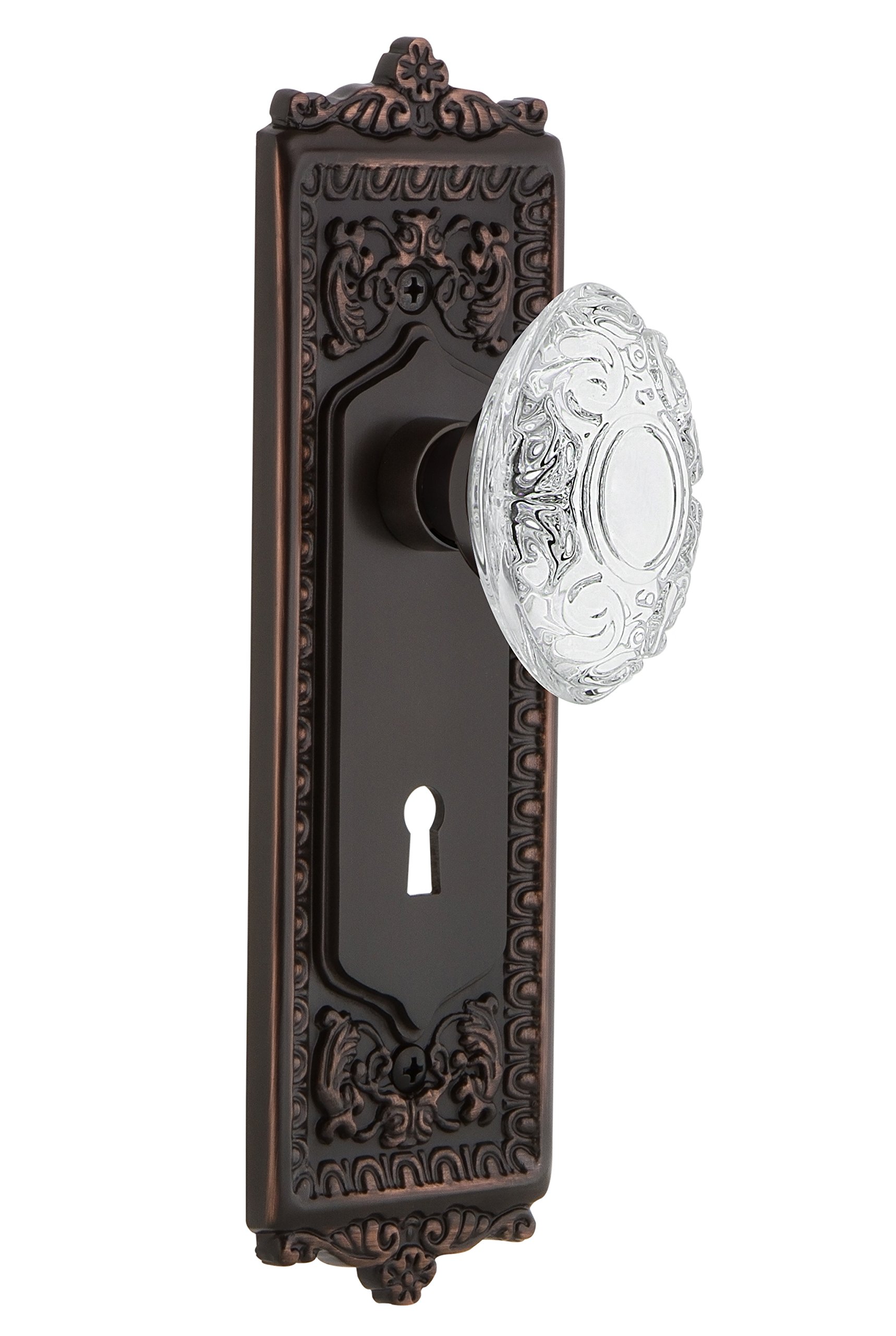 Vintage Victorian Egg & Dart Double Dummy Door Plate with Keyhole & Crystal Knob - Timeless Bronze Finish | Classic Home Decor for Interior Doors, Cabinets & Furniture Restoration