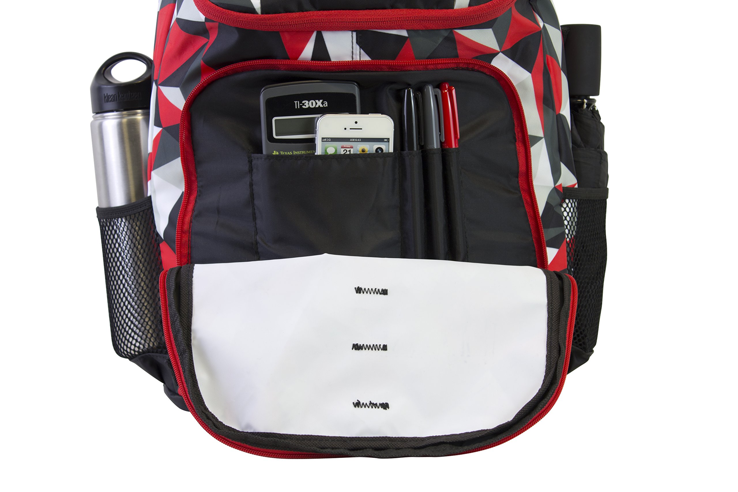 FUEL Top Load Sport Unisex Hiking Backpack - Waterproof Camping & Travel Carry On Bag for Work, Gym, Outdoor Adventures - Durable Red Geometric Design Backpack for Hiking, Commuting & Daily Use