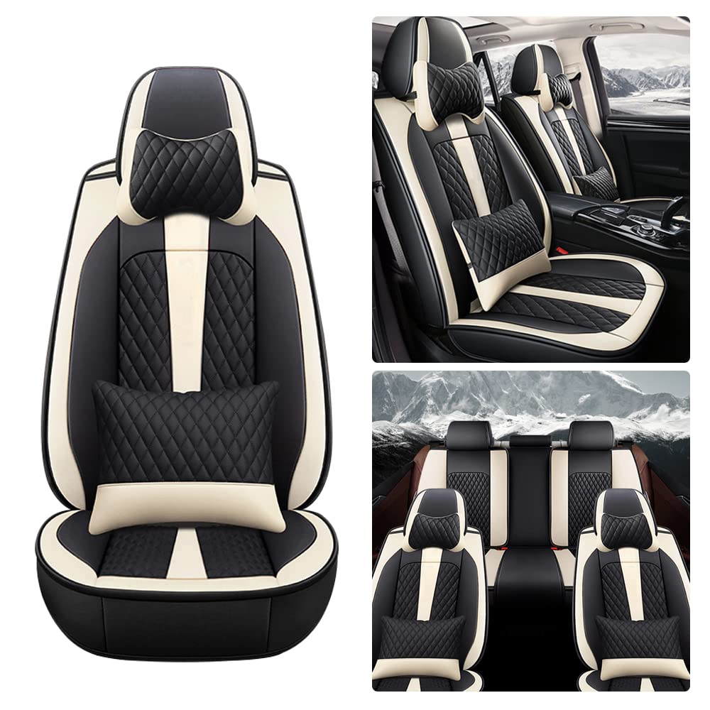 Premium Leather Car Seat Covers for Peugeot 508 GT Line & Hybrid Models - Waterproof, Scratch-Resistant, Non-Slip Design with Airbag Compatibility (Full Set, Black/Beige) - Perfect for Daily Commuting & Long Road Trips