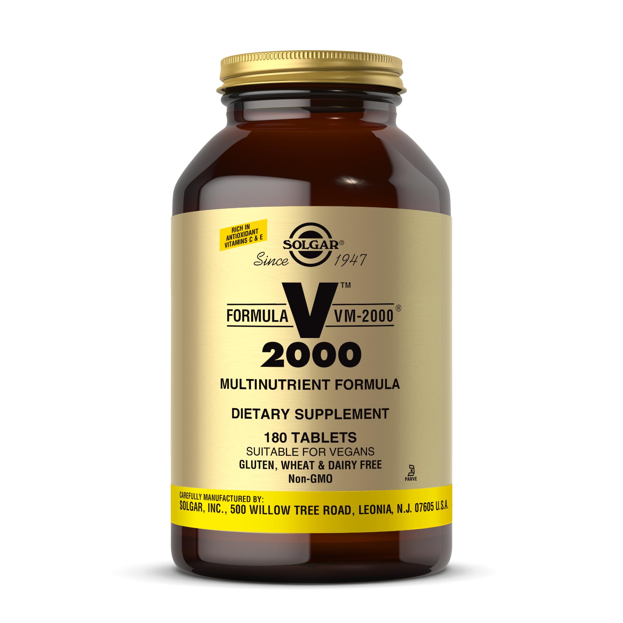 SOLGAR Formula VM-2000 Multivitamin Supplement - 180 Tablets (90 Servings) | Non-GMO, Vegan, Kosher, Gluten Free & Dairy Free | Supports Immune Health, Energy & Metabolism - Perfect for Active Lifestyles & Daily Wellness