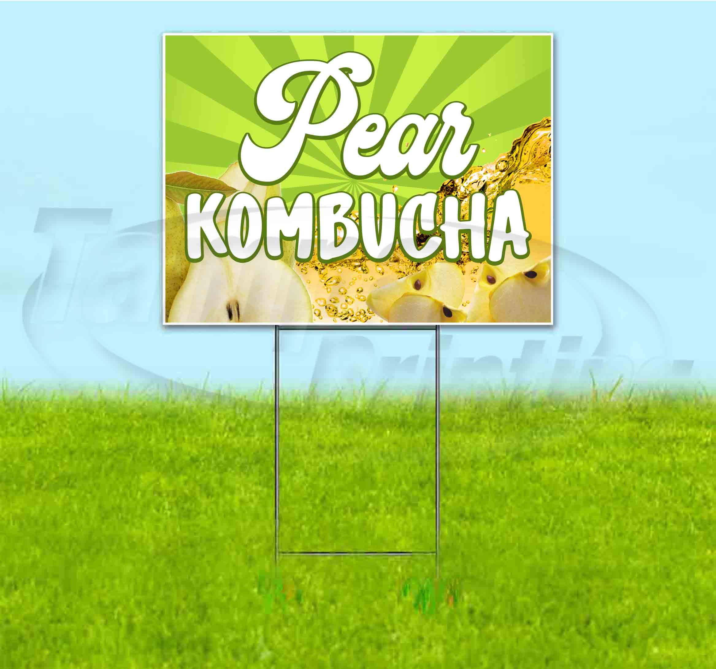 Pear Kombucha Yard Sign 18x24 Inches - Durable Metal Step Stake Included | Bulk Discounts & Multi-Packs Available | Perfect for Advertising, Events & Business Promotion