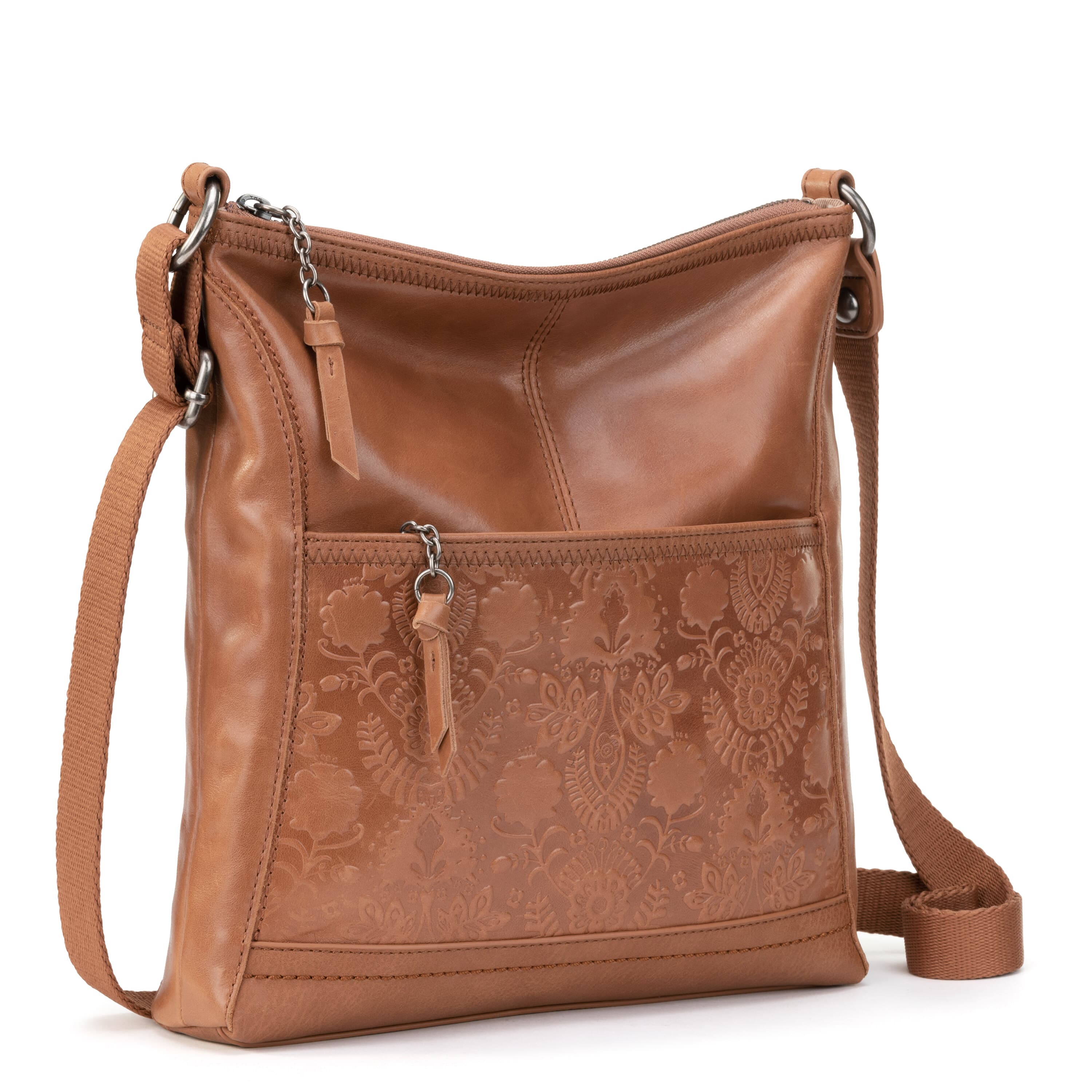 Iris Crossbody Leather Bag - Tobacco Floral Embossed Handbag for Women | Perfect for Daily Use, Travel & Date Night