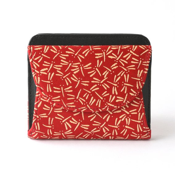 Premium Japanese Deerskin Leather Fold Wallet with Urushi Lacquer - Dragonfly & Red Design - Handcrafted in Japan - Perfect for Gifts & Everyday Use