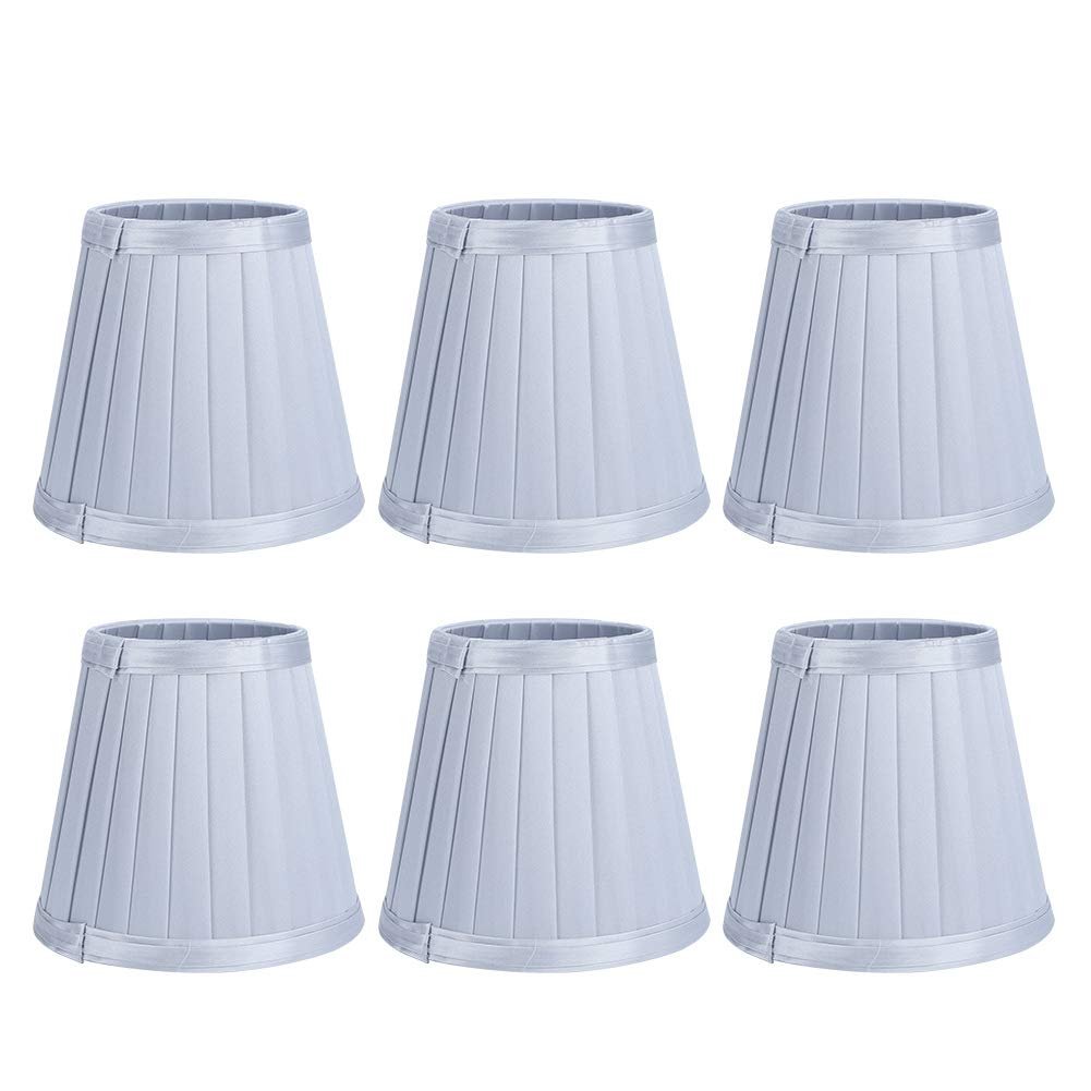 6Pcs Modern Fabric Lampshade Covers - Silver Light Bulb Shades for Chandelier & Wall Lamps | Elegant Home Lighting Decor for Living Room, Bedroom & Dining Room