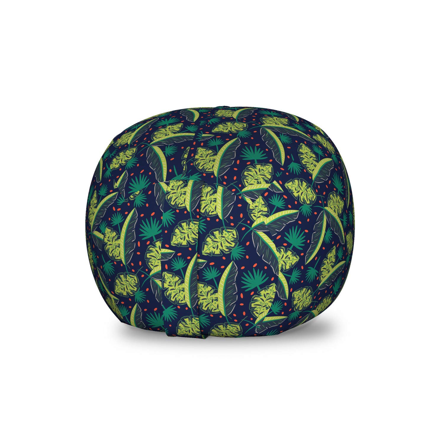 Ambesonne Exotic Storage Toy Bag Chair - Washable Stuffed Animal Organizer with Forest Leaves Design, Small Size in Indigo Multicolor | Perfect for Kids' Room, Playroom & Nursery Organization