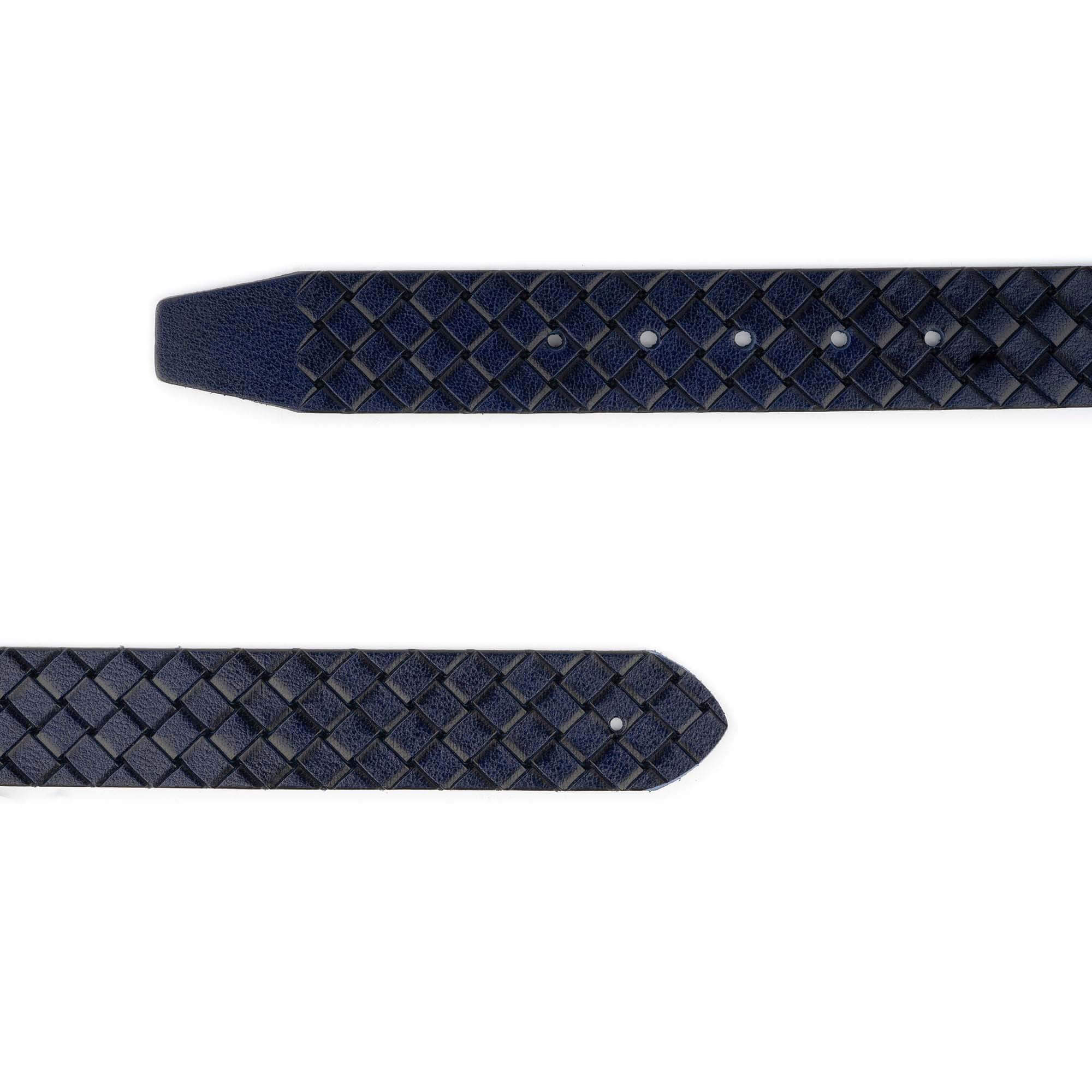 Premium Dark Blue Men's Leather Belt with Dunhill Buckle - 3.8cm Woven Embossed Strap for Business & Casual Wear | Formal Office Attire & Everyday Fashion Accessory