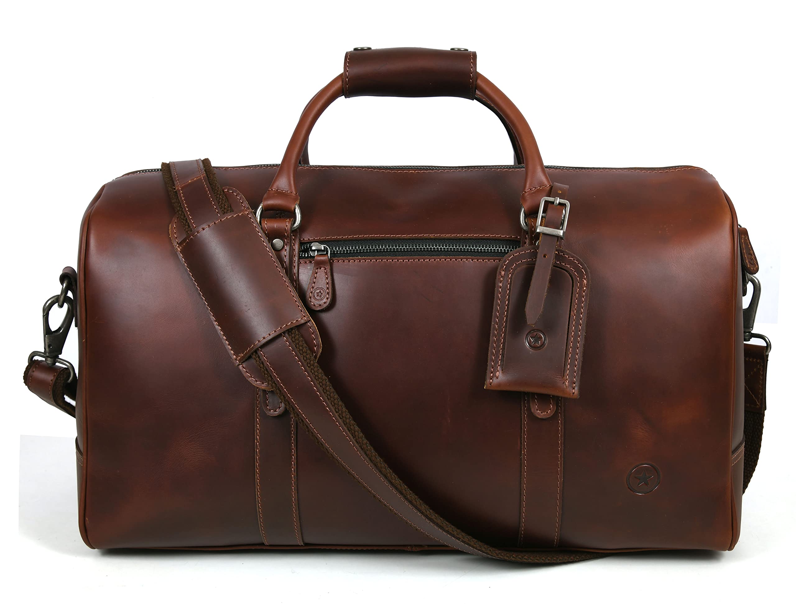 Premium Genuine Leather Travel Duffel Bag - Waterproof Gym & Sports Weekender Bag - Airplane Approved Carry-On Luggage - Perfect Father's Day Gift for Men by Aaron Leather Goods - Ideal for Business Trips, Gym Workouts & Weekend Getaways