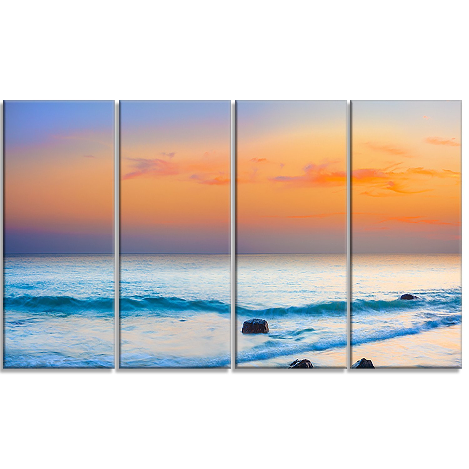 Orange Sunset Panorama Metal Wall Art - 4 Panel Large Photo Print 48x28 Inches - Modern Home & Office Decor - Perfect for Living Room, Bedroom, or Office Wall