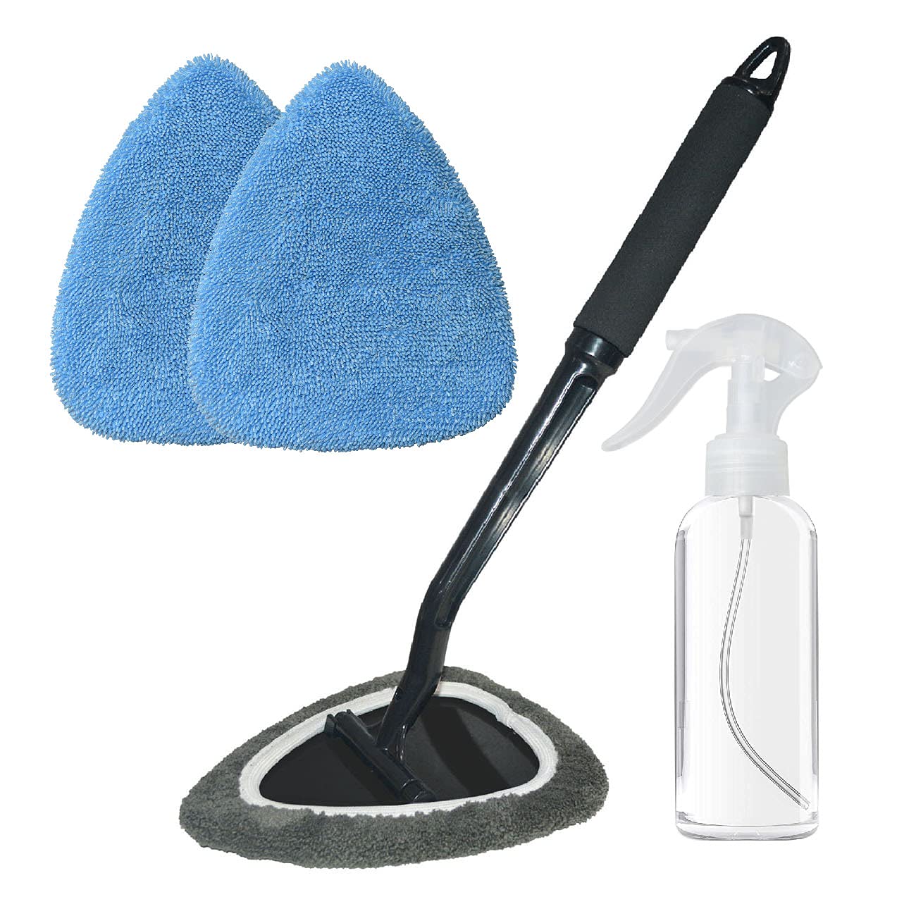 Premium Car Windshield Cleaner Tool - Microfiber Glass Cleaning Wand with Extra Thick Soft Cloth (2X Larger Pad) & Mini Spray Bottle Kit - Perfect for Car Windows, Home Glass Doors & Mirrors
