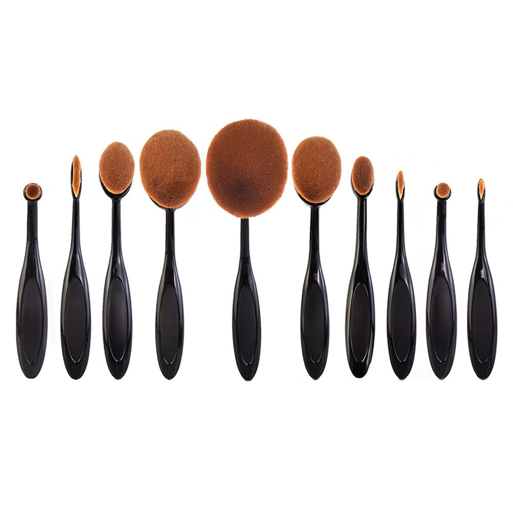 10pcs Black Toothbrush Curve Makeup Brush Set - Professional Oval Foundation Brush for Flawless Makeup Application | Perfect for Contouring, Blending & Liquid Foundation
