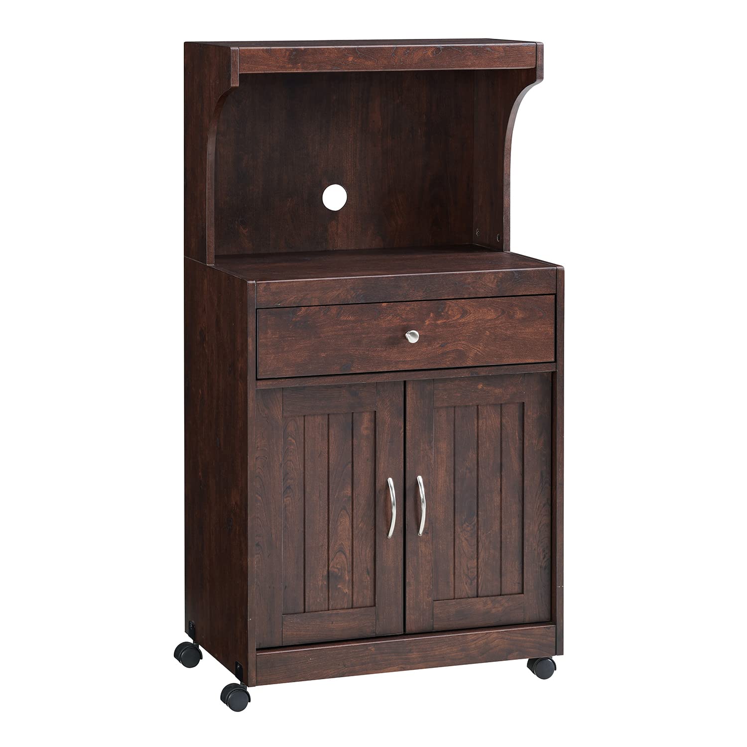 Mahogany Microwave Cart with Double Door Cabinet & Drawer - Sturdy Kitchen Storage Shelf for Small Spaces | Perfect for Apartments, Dorms & Countertop Organization