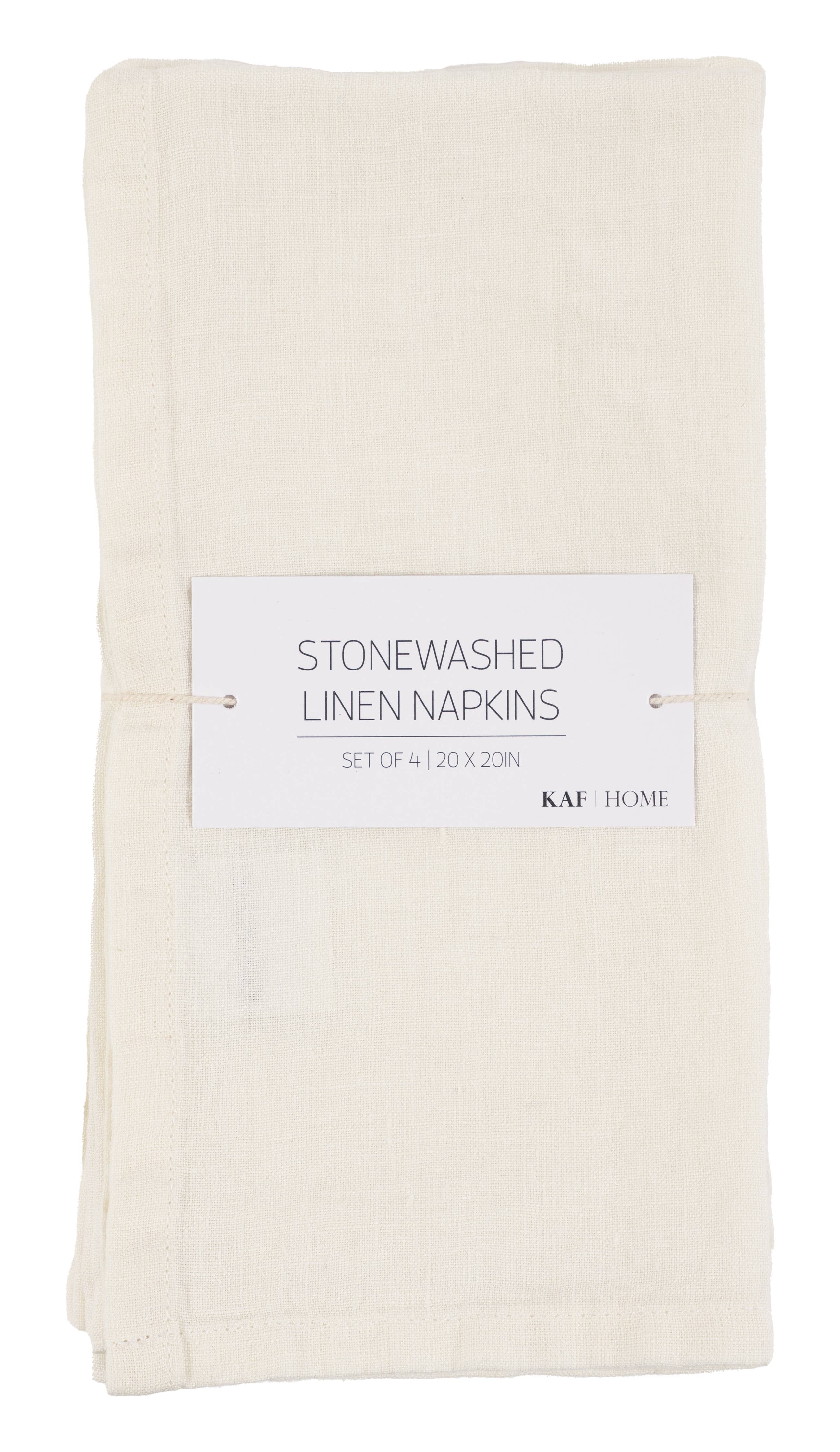Premium KAF Home Verona 100% Stone Washed Linen Napkins Set of 4 (20x20 Inches) - Elegant Dinner Table Decor for Formal Dining & Special Occasions
