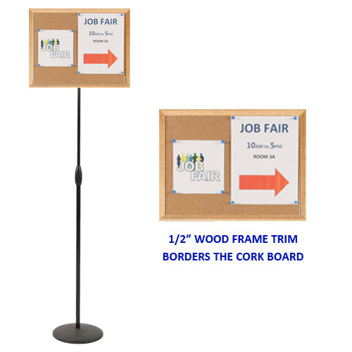 Adjustable Pedestal Cork Board 20x15 Inch - Natural Wood Frame Bulletin Board for Office, Home & Classroom Organization - Perfect for Notes, Photos & Reminders