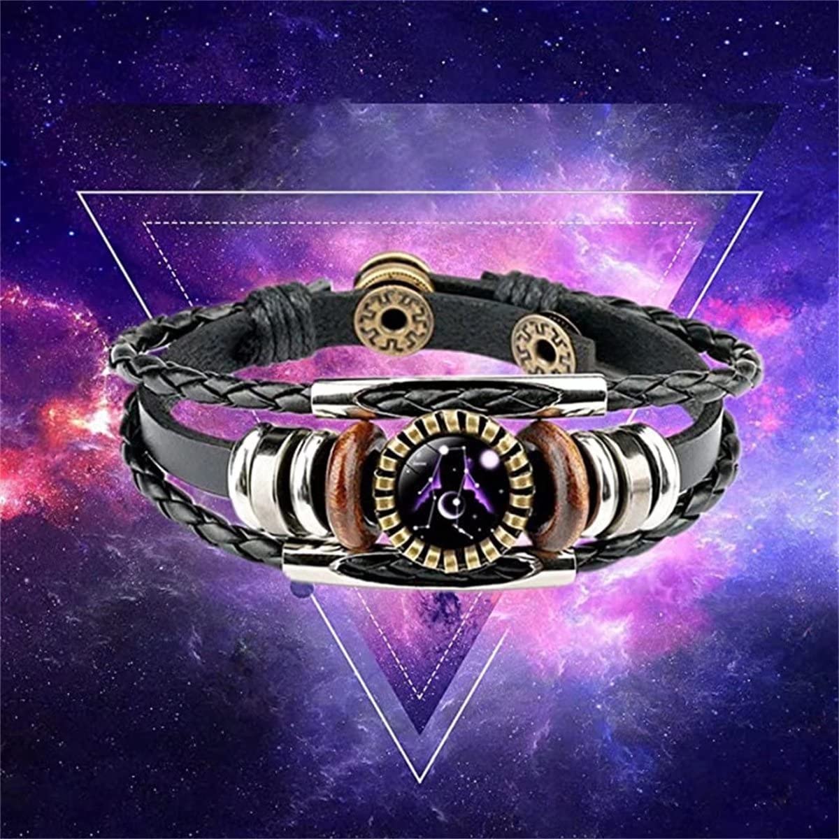 12 Constellation Bracelets for Women & Men - Leather Braided Rope Charm Punk Bracelet Jewelry Gifts (Aries, Taurus, Gemini) | Zodiac Sign Accessories for Birthday, Anniversary & Spiritual Healing
