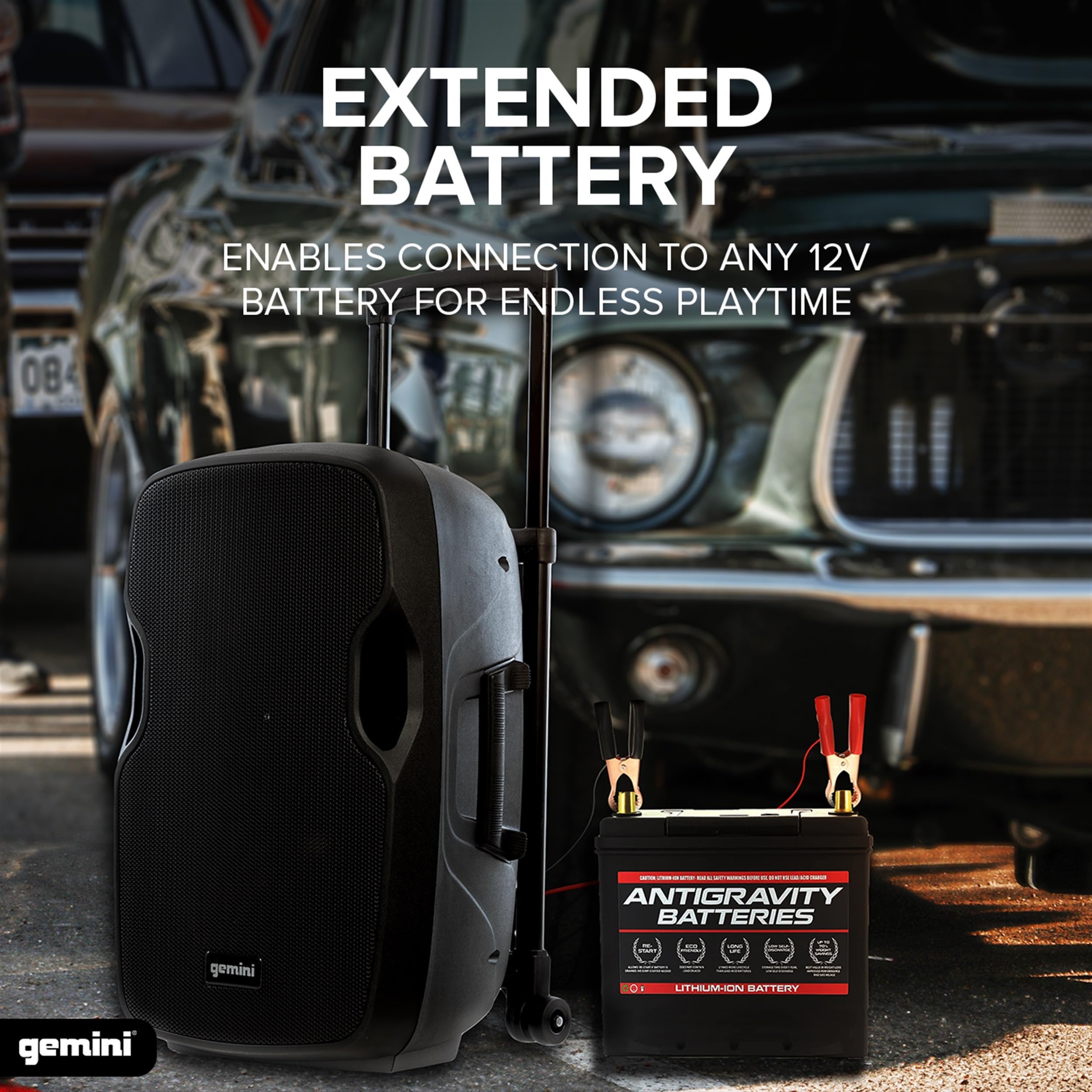 Gemini 15” 2000W Wireless Bluetooth Speaker with Echo, Mic/Guitar Inputs, USB/SD/FM – Portable Battery-Powered PA System for DJs, Outdoor Events, Parties & Home Use
