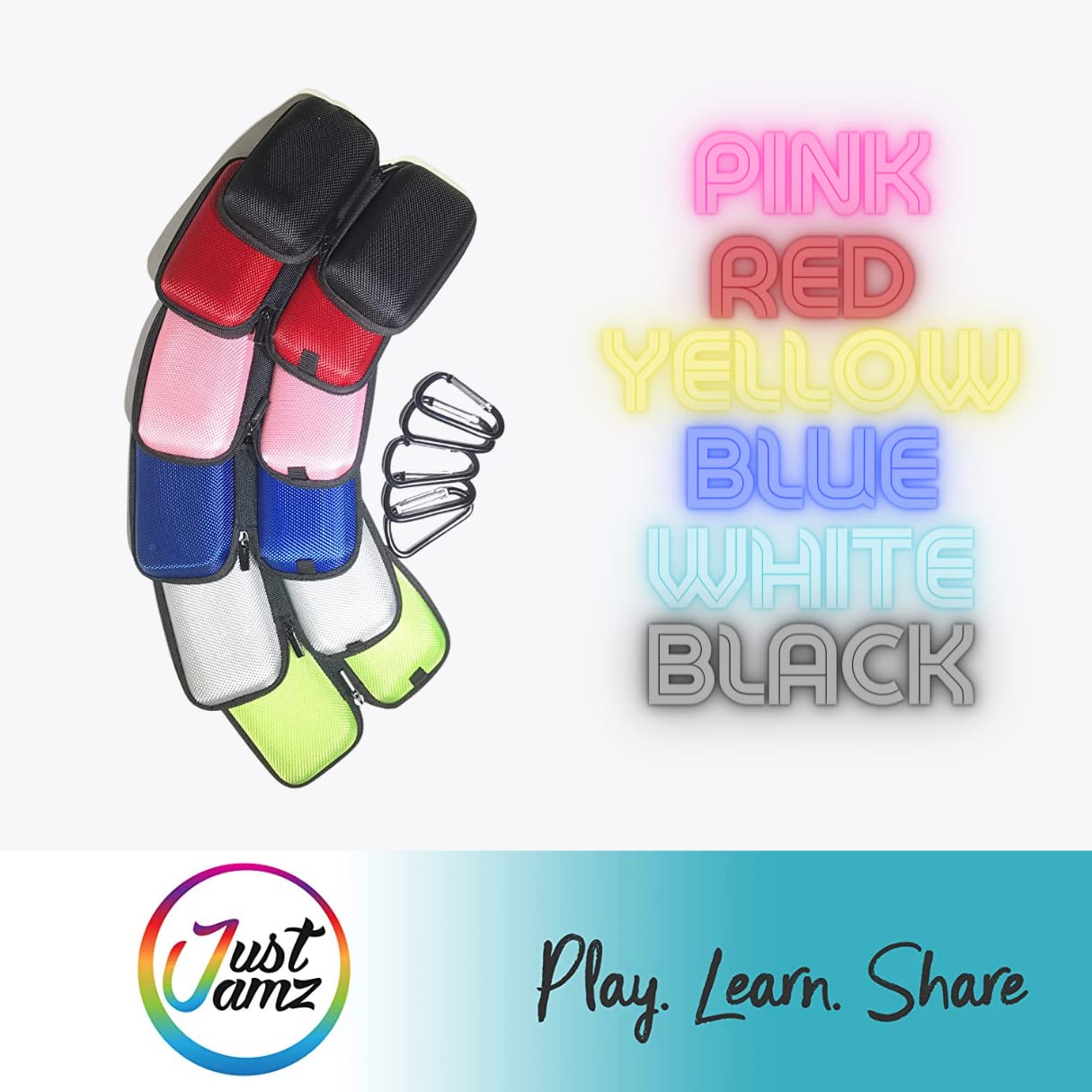 5 Pack Rectangle Earbuds Case - Protective Earphone Storage Pouch with Carabiner Clip (Pink, Blue, Black, Red, Green) | Multi-Functional Carrying Case for AirPods, Galaxy Buds & Wireless Earbuds | Travel, Gym & Outdoor Use