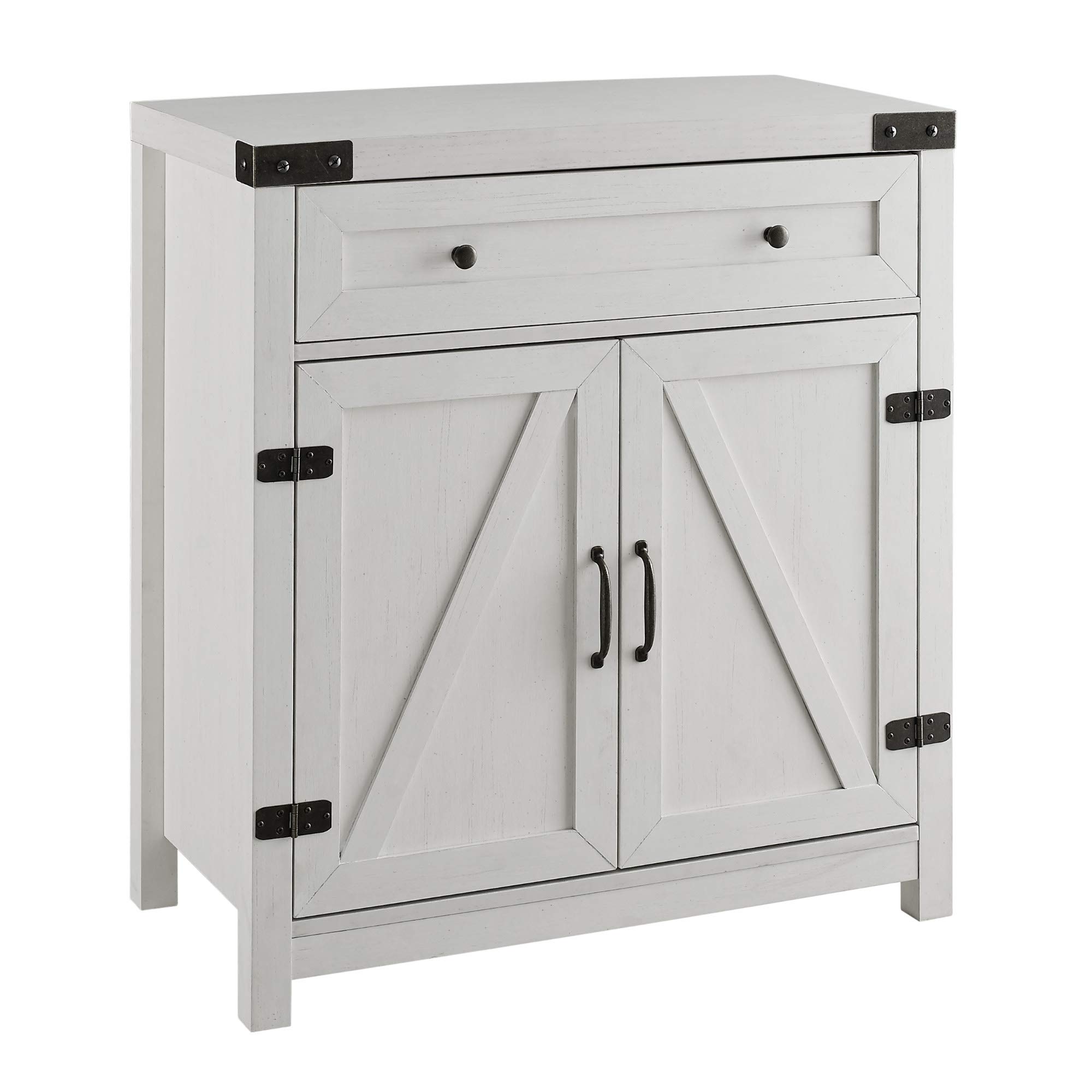 Walker Edison Farmhouse Double Barn Door Kitchen Storage Cabinet with Drawer, 30 Inch, Brushed White - Perfect for Pantry Organization & Rustic Home Decor