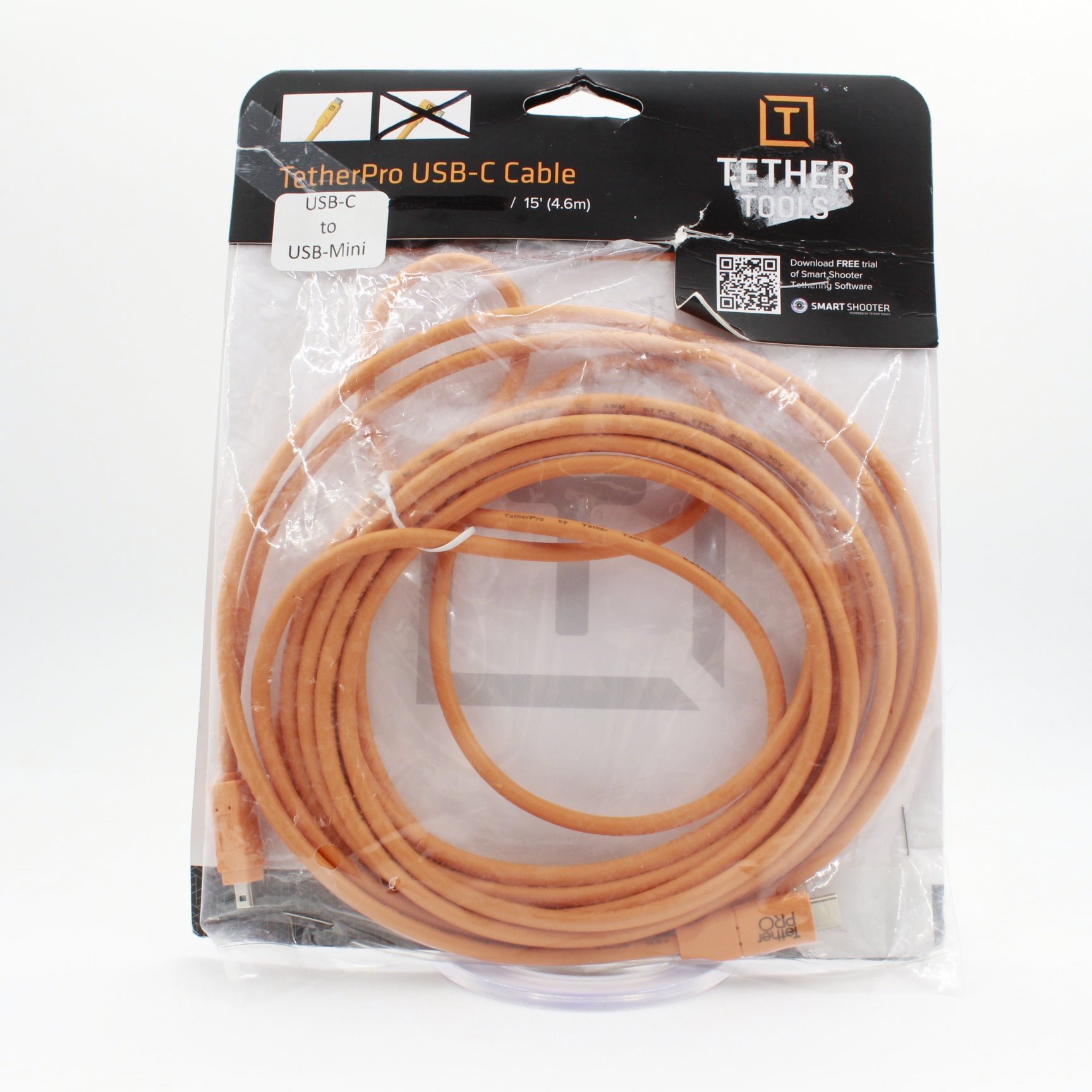 TetherPro USB Type C to Mini USB 2.0 Type B Cable 15ft Orange - Open Box Fair Condition | Perfect for Camera Tethering & Data Transfer