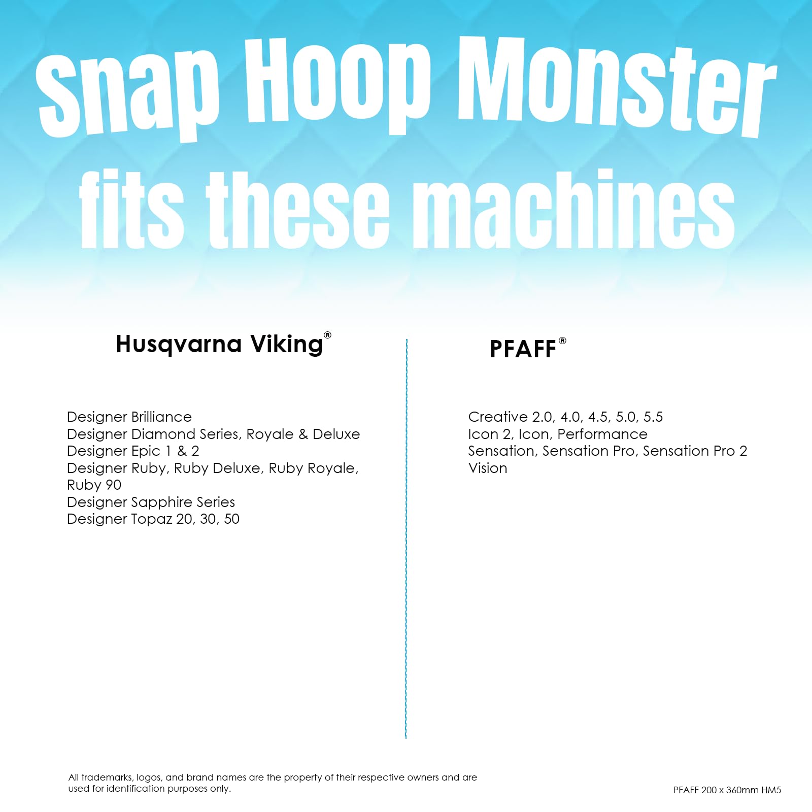 Husqvarna Viking Pfaff Snap Hoop Monster 200x360mm Magnetic Embroidery Hoop - Machine Embroidery Stabilizer for Quilting, Sewing & Craft Projects