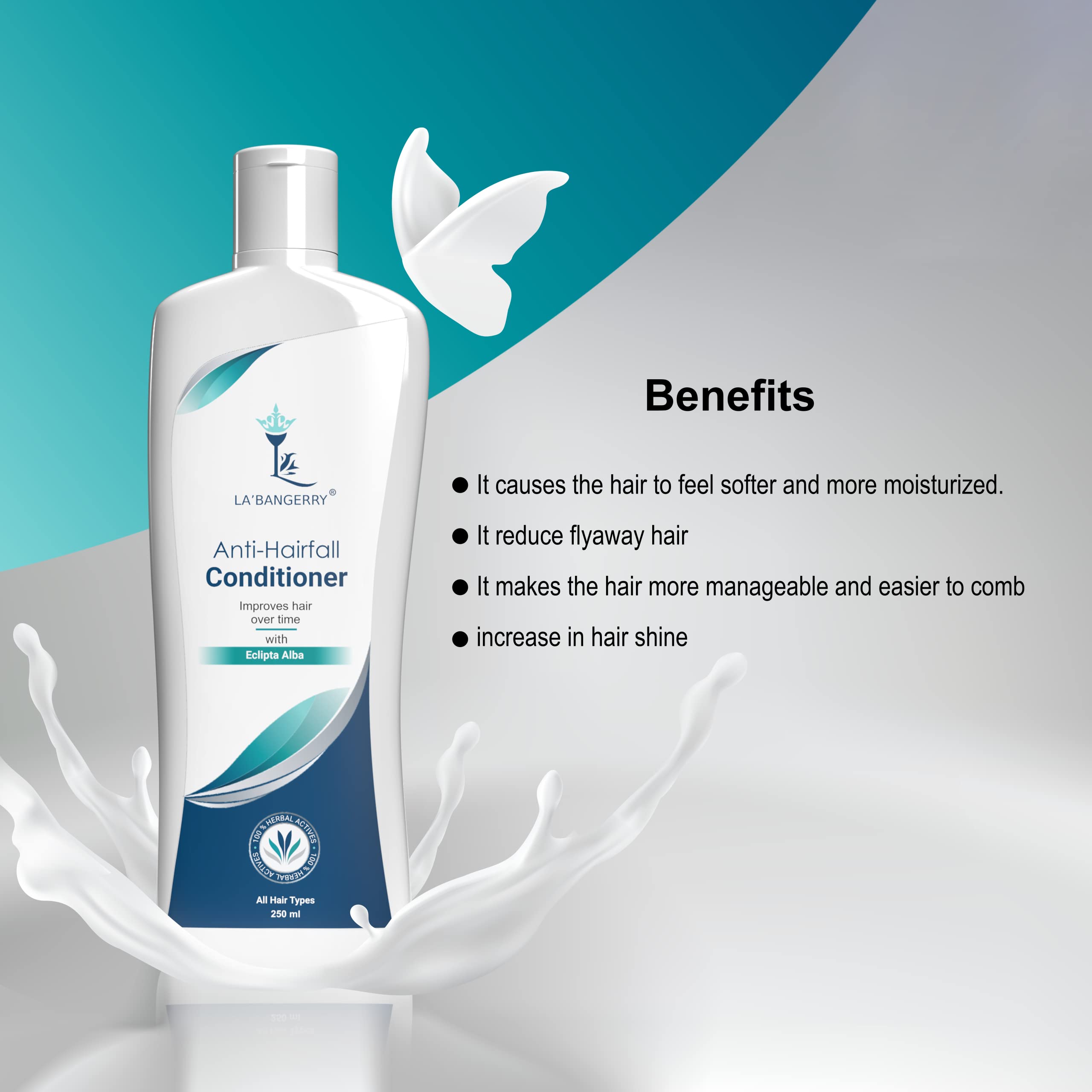 LA'BANGERRY Anti Hair Loss Conditioner for Dry, Frizzy & Damaged Hair - Natural Daily Hair Care Treatment - Prevents Hair Thinning & Strengthens Hair - Sulfate & Paraben Free - For Men & Women - 250ml - Perfect for Daily Use at Home, Gym or Travel