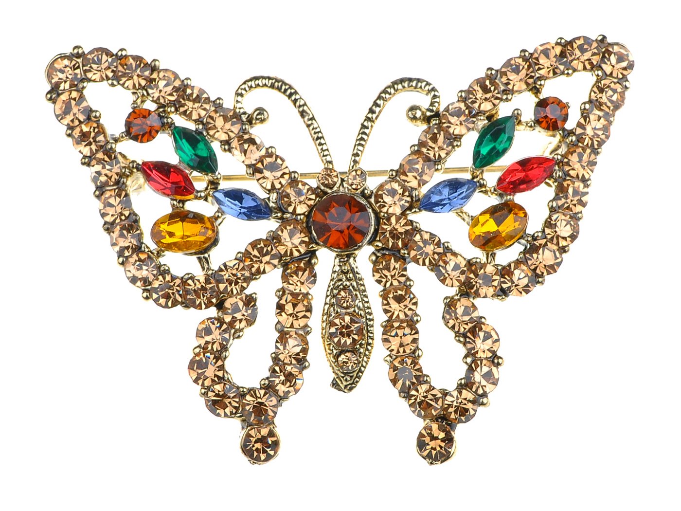 Vintage Rainbow Mosaic Crystal Rhinestone Butterfly Brooch Pin for Wedding, Prom, Dress, Jacket, Hat & Bag Decoration - Elegant Insect Jewelry Accessory for Women & Girls