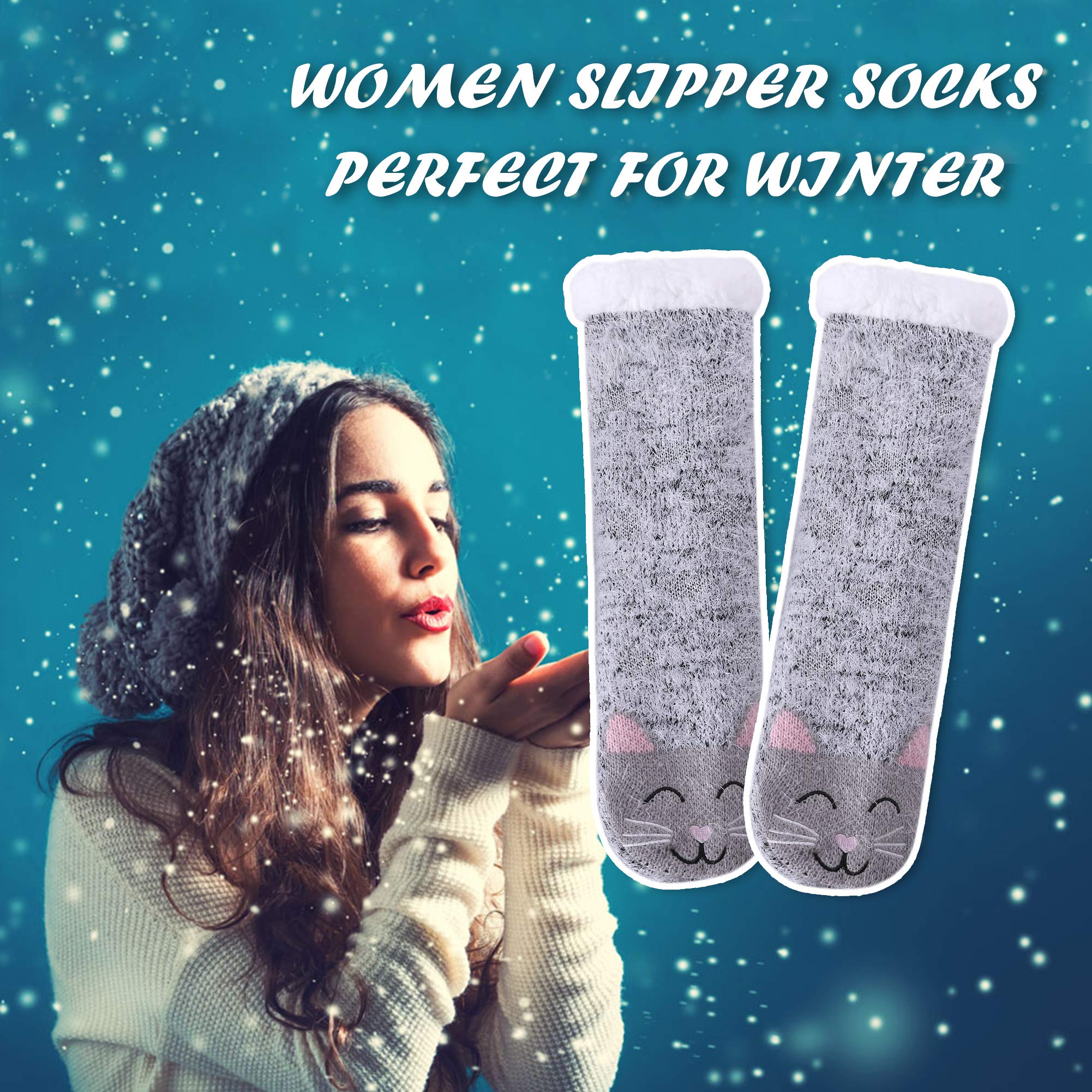Non-Slip Slipper Socks for Women - Warm Fuzzy Fleece-Lined for Winter & Home